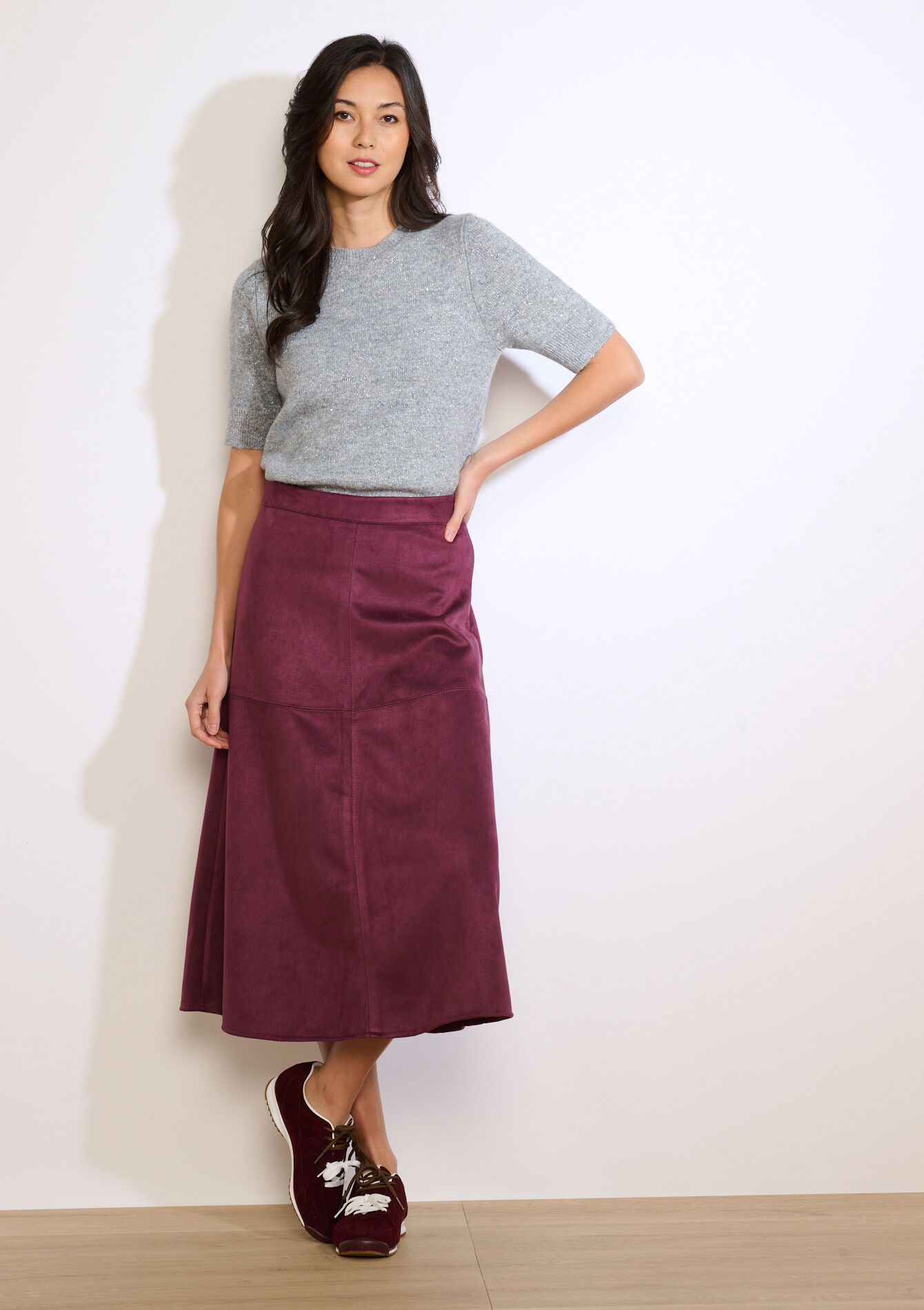 Midi-rok met suèdelook - BORDEAU WINE - 07101407_1467