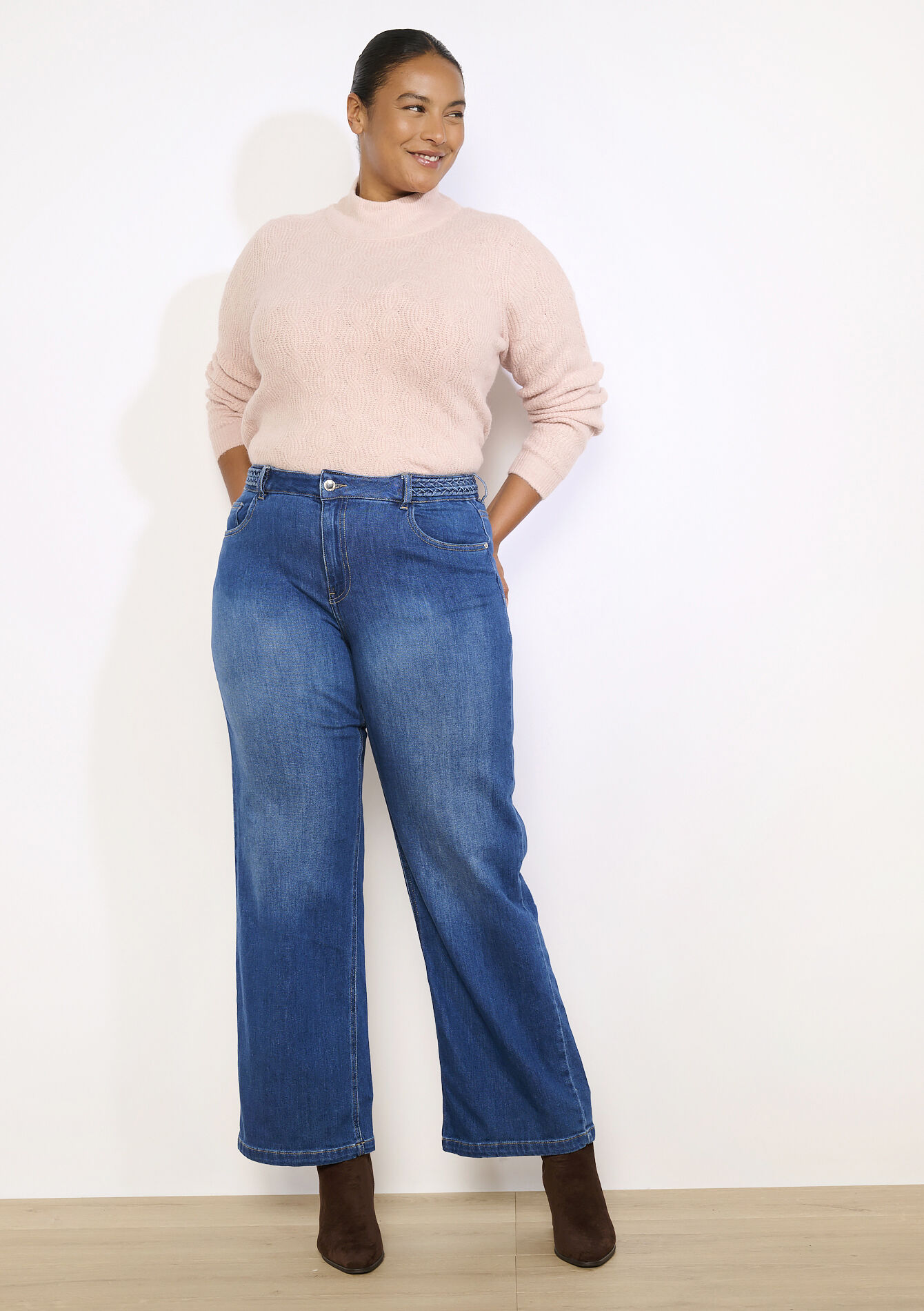 High-waist wijde jeans, High-waist wijde jeans - DARK BLUE - 22000633_0501