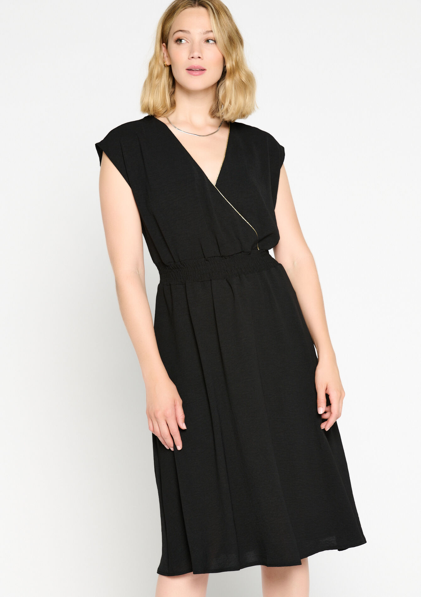 Plain wrap dress, Plain wrap dress - BLACK - 08602143_1119