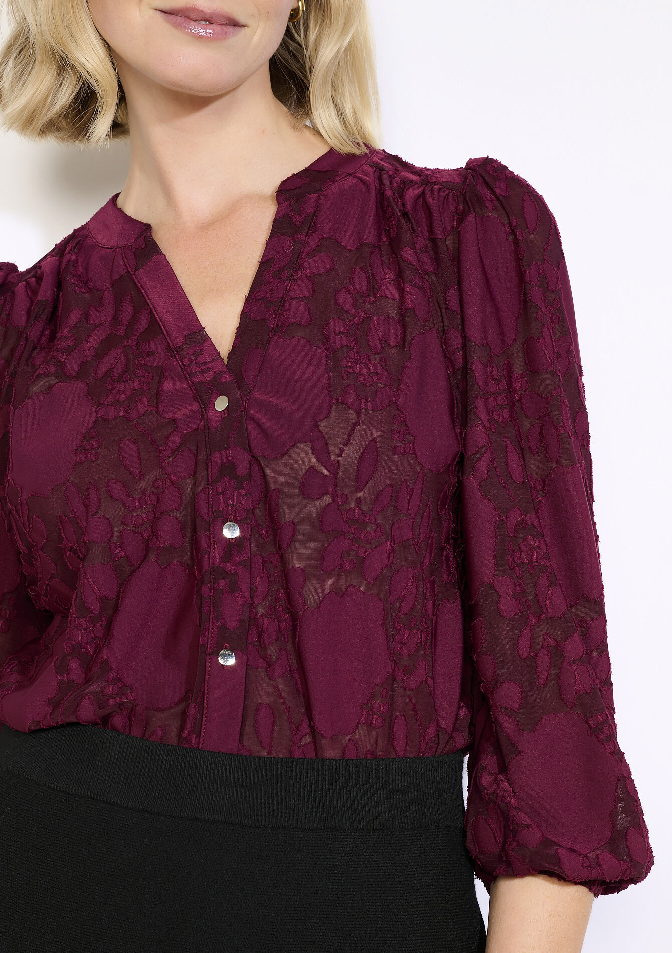 Textured jacquard top, Textured jacquard top - AUBERGINE - 02301965