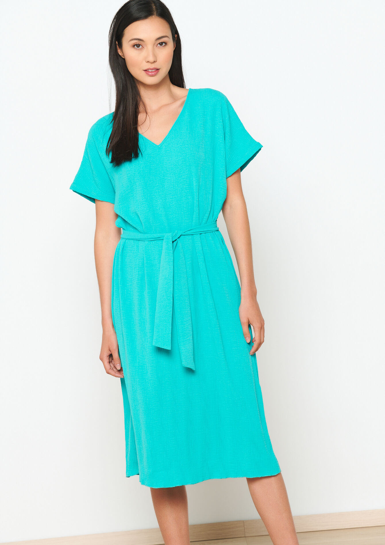 Robe t-shirt avec lien à nouer, Robe t-shirt avec lien à nouer - GREEN LAGOON - 08103630