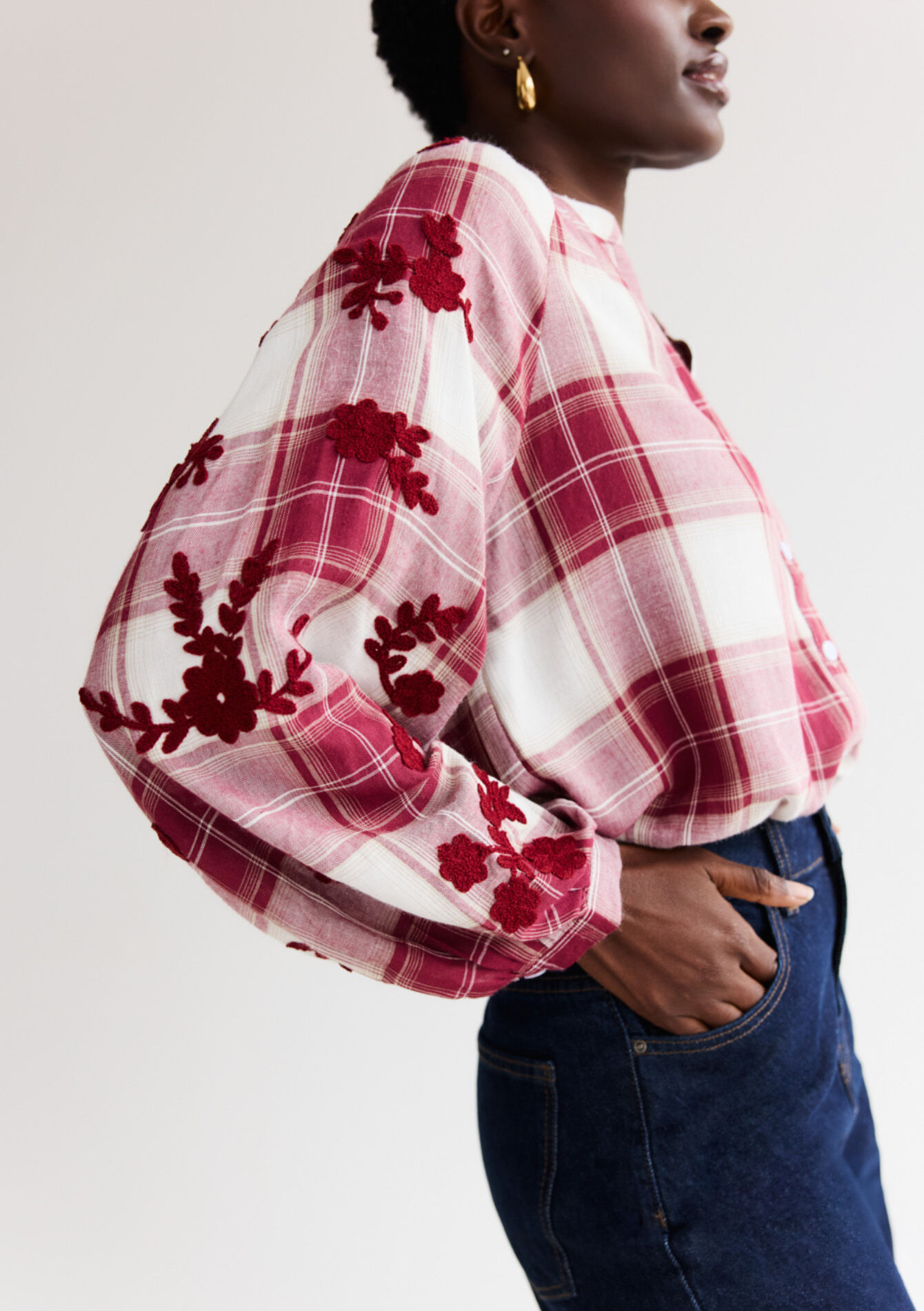 Geborduurde vichyblouse, Geborduurde vichyblouse - OPTICAL WHITE - 05702999_1019