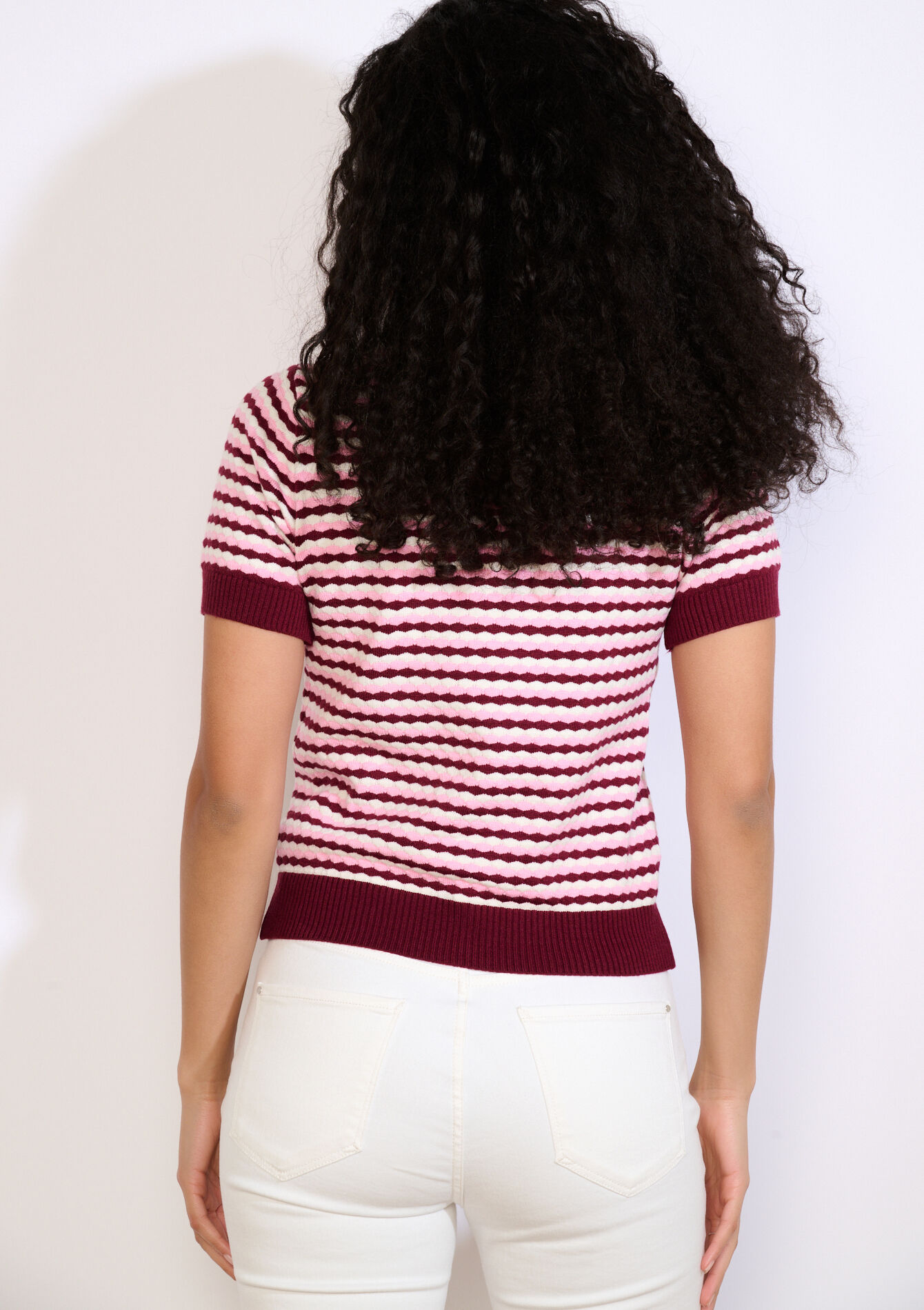 Gebreide top met korte mouw - BORDEAU WINE - 04007214_1467