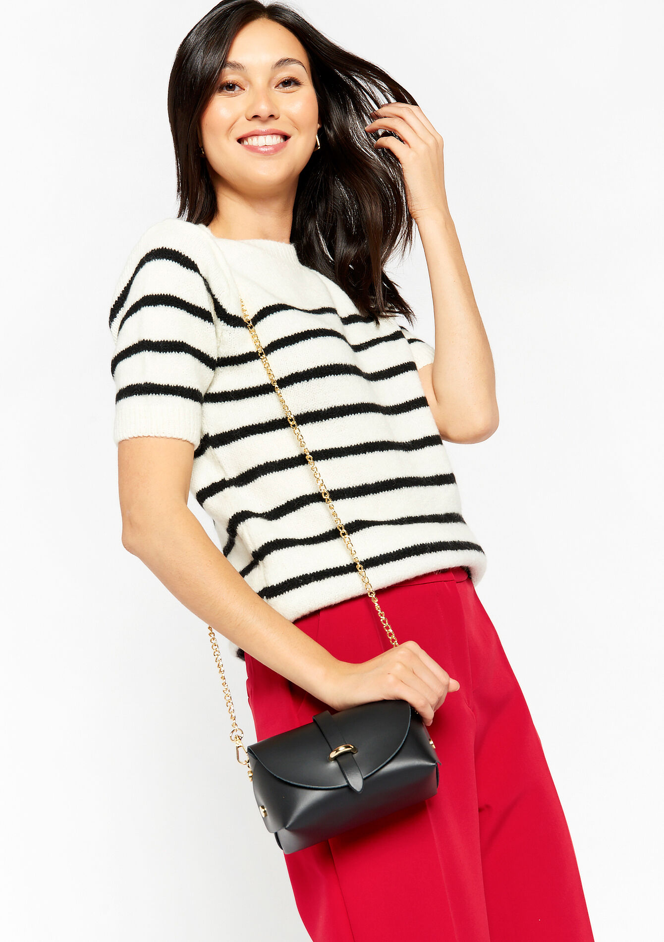 Leather bag with chain, Leather bag with chain - BLACK - 1081834