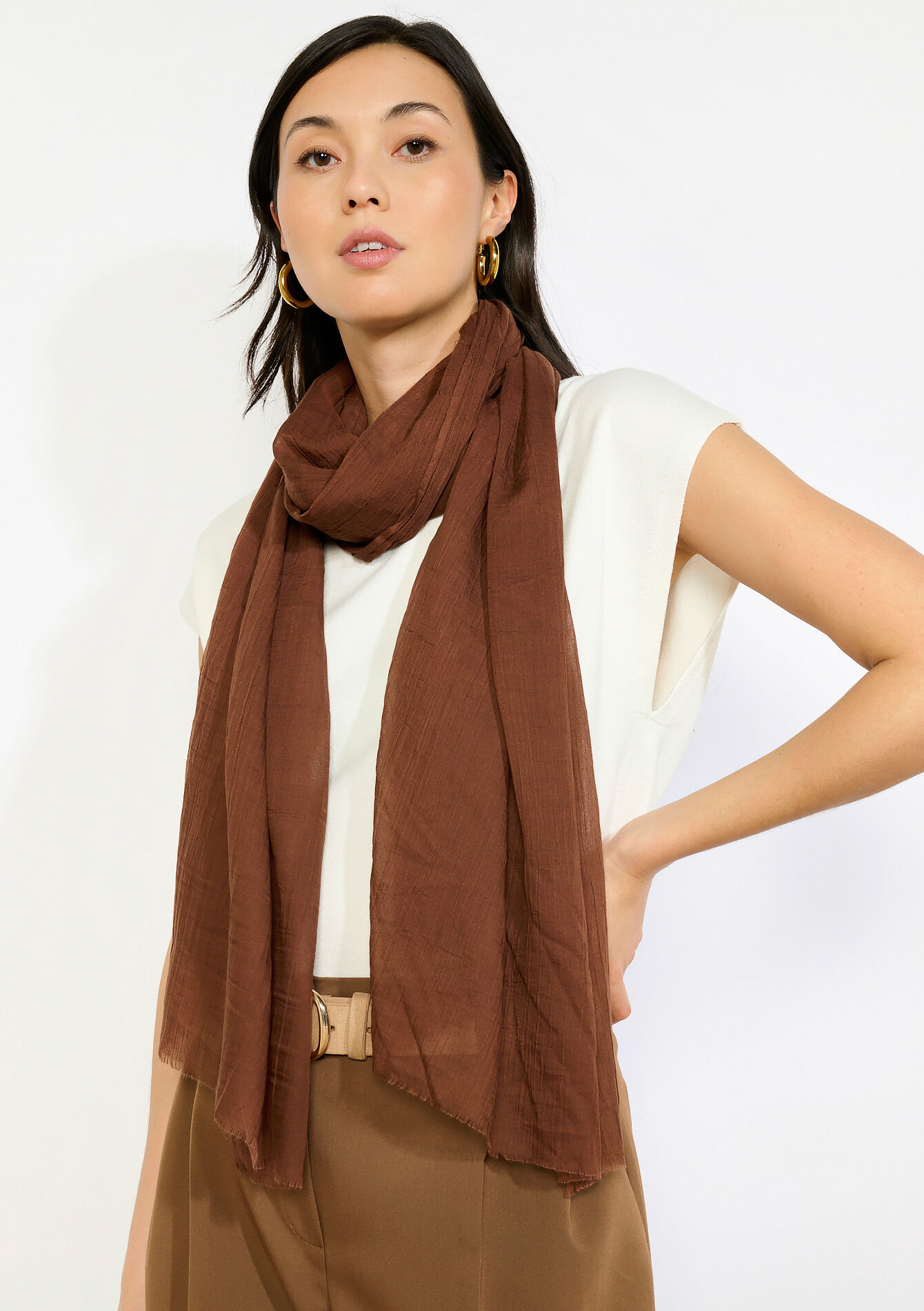 Luchtige sjaal - BROWN DARK CHOCOLATE - 17101536_3720