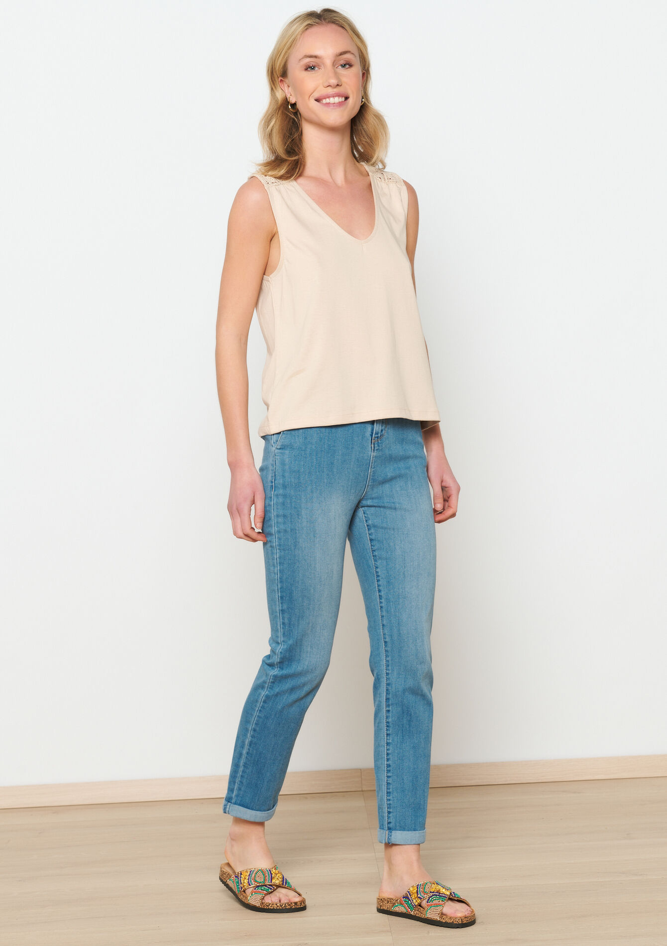 Top with V-neck, Top with V-neck - BEIGE SAND - 02200383_1940