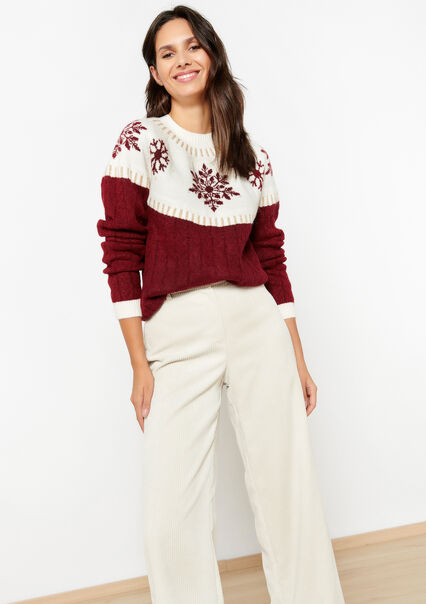 Pullover with snowflakes - RED LIPSTICK - 15100241_5310