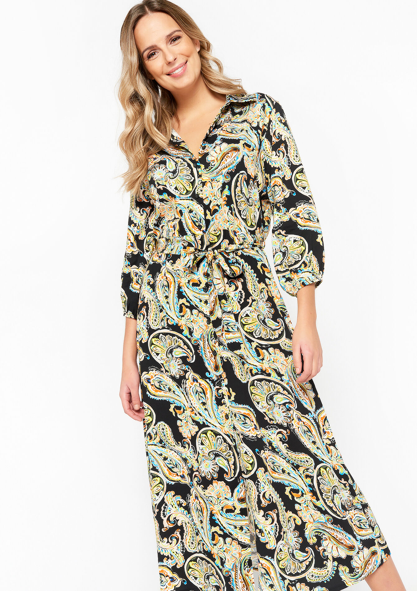 Shirt dress with paisley print, Shirt dress with paisley print - BLACK - 08601868_1119