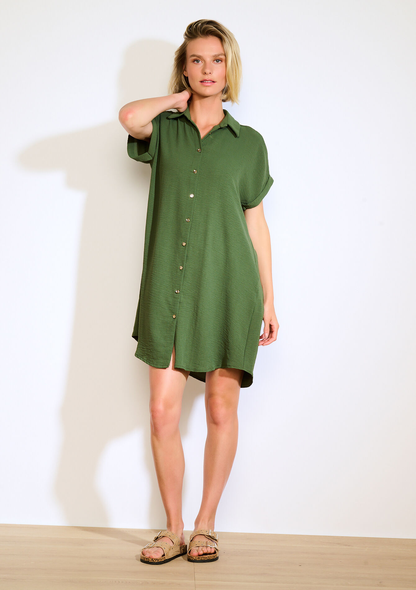 Luchtige hemdjurk, Luchtige hemdjurk - KHAKI MED - 08104136_4327