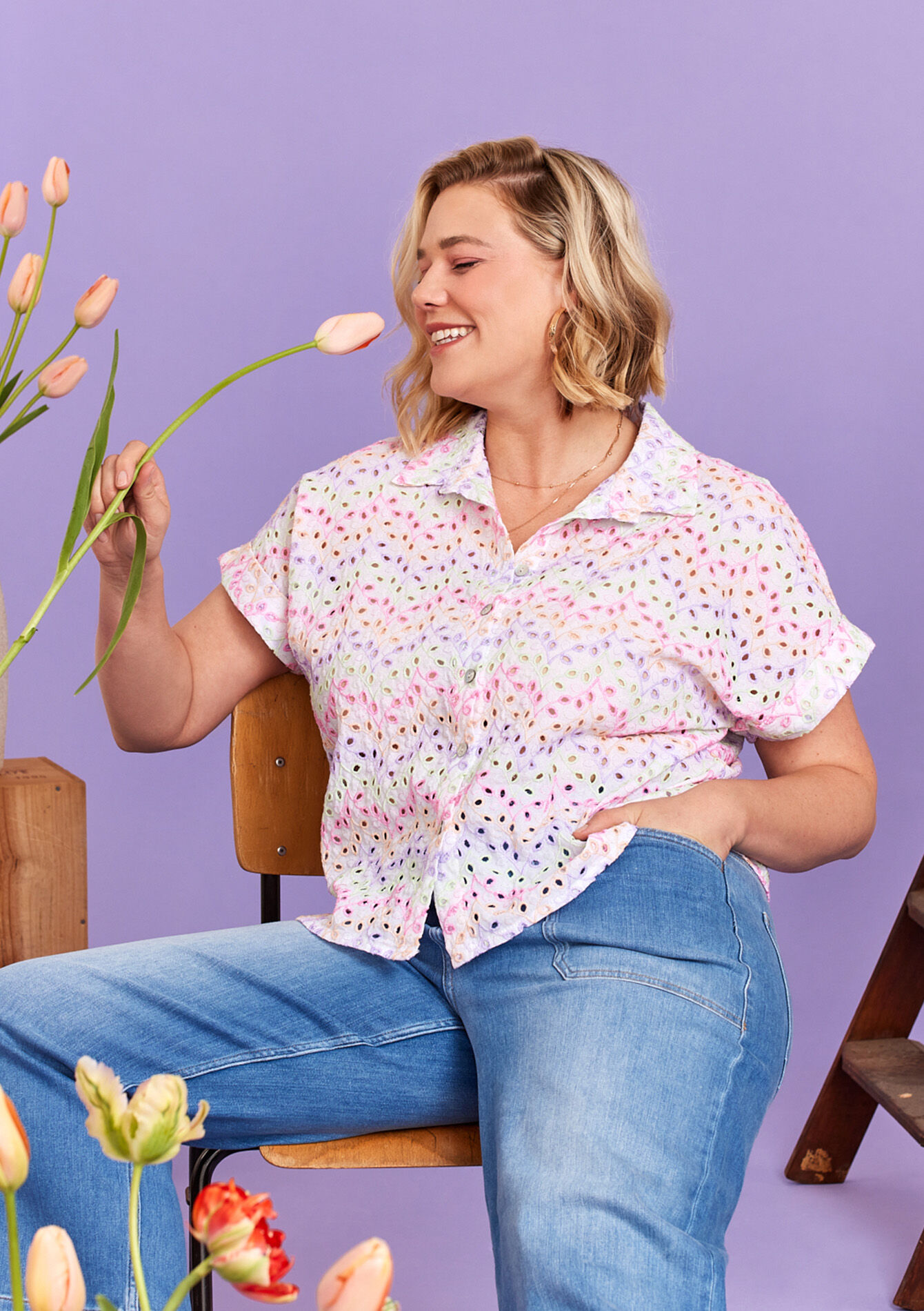 Blouse avec broderie anglaise - MULTICOLOR - 05702185_1000