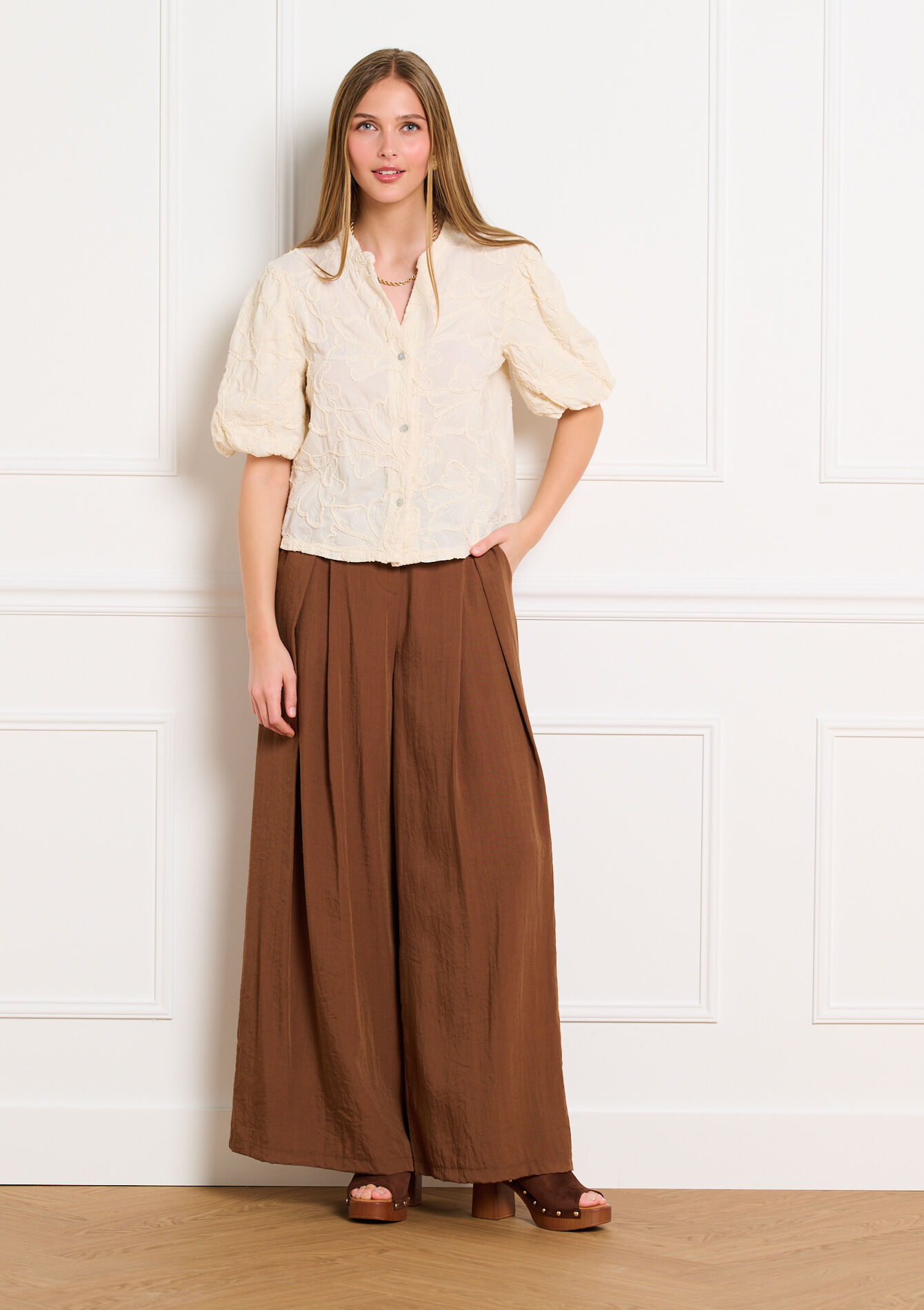 Blouse met structuur en volume mouwen - VANILLA WHITE - 05703070_1013