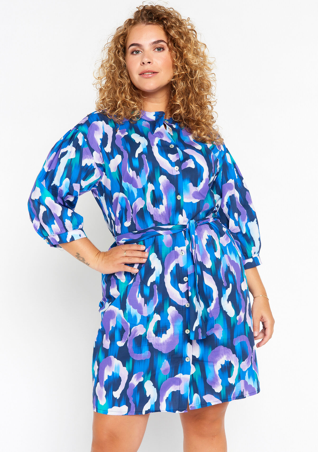 Robe-chemise droite en popeline, Robe-chemise droite en popeline - PURPLE - 08103342