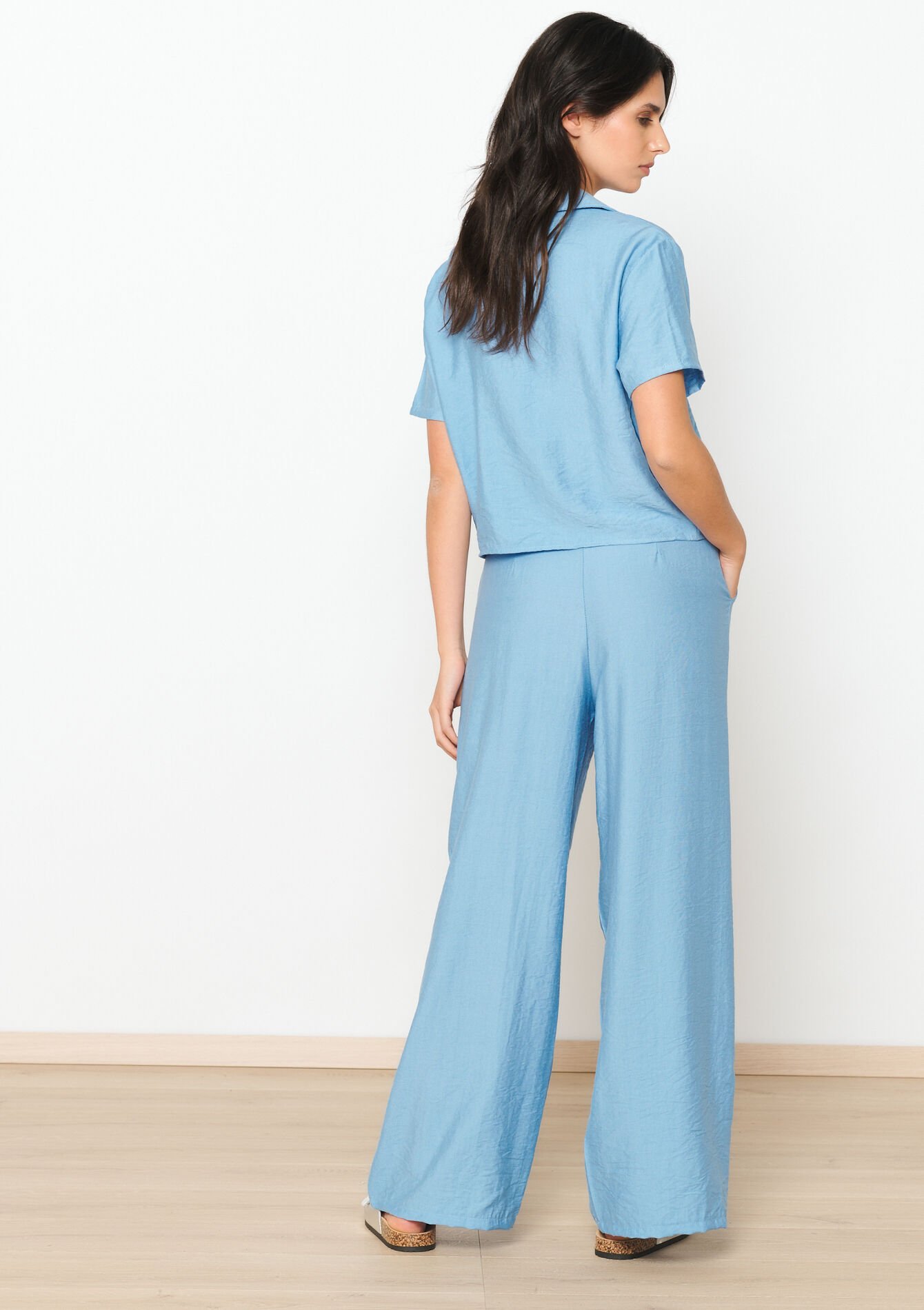 Tailored trousers with linen look - BLUE PASTEL - 06100612