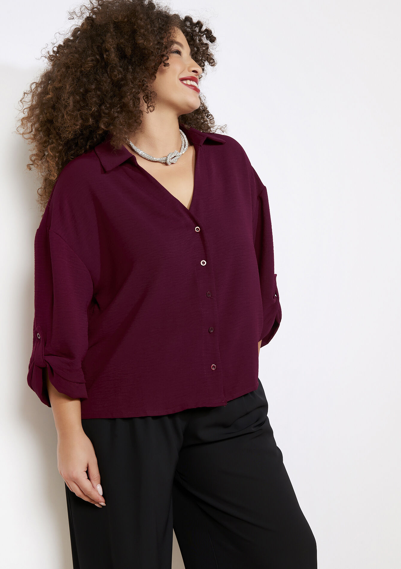 Losvallend overhemd met knopen, Losvallend overhemd met knopen - BORDEAUX WINE - 05702938_5514