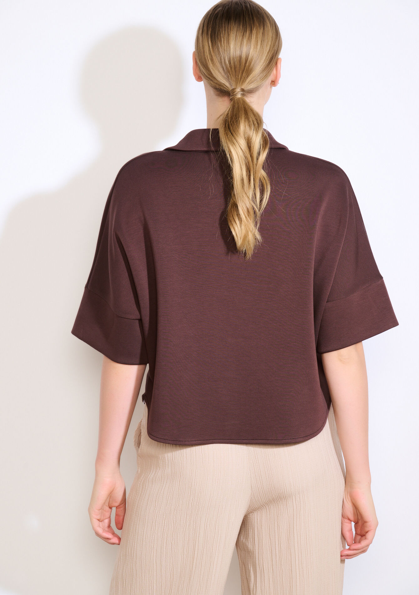 Losvallend overhemd met korte mouwen, Losvallend overhemd met korte mouwen - BROWN DARK CHOCOLATE - 02301896_3720