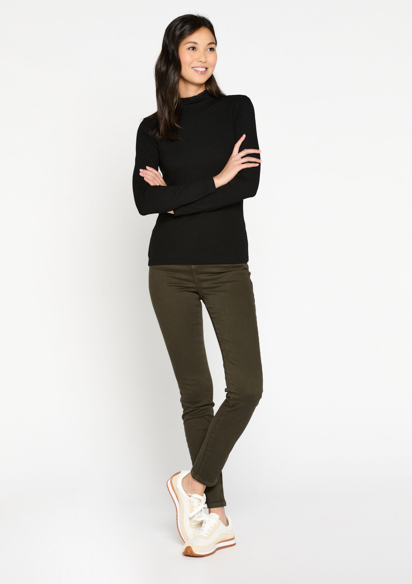 Ribbed T-shirt with collar, Ribbed T-shirt with collar - BLACK - 02400256_1119