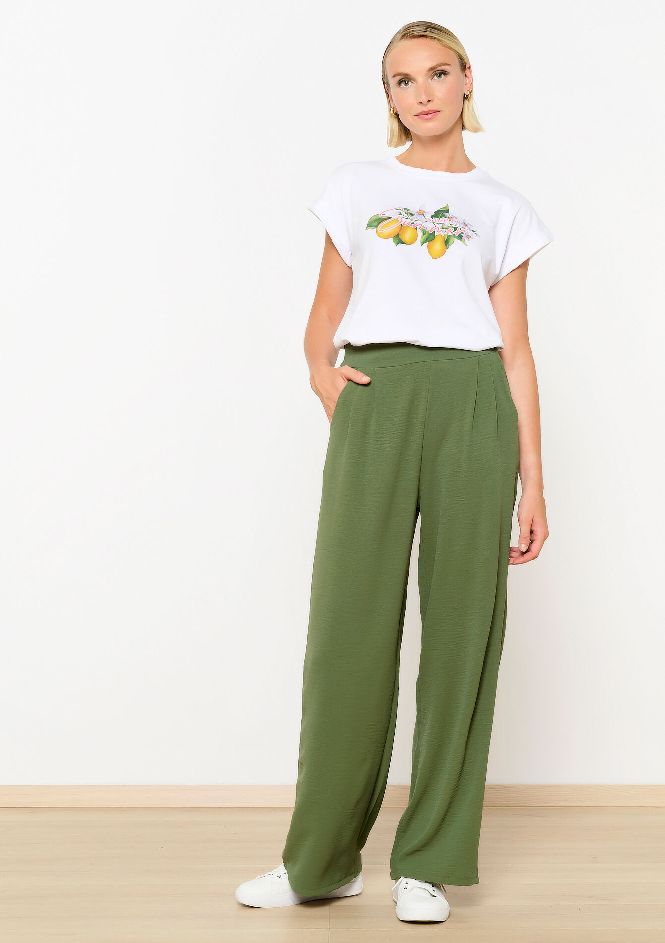 Wijde broek, Wijde broek - KHAKI MED - 06600891_4327