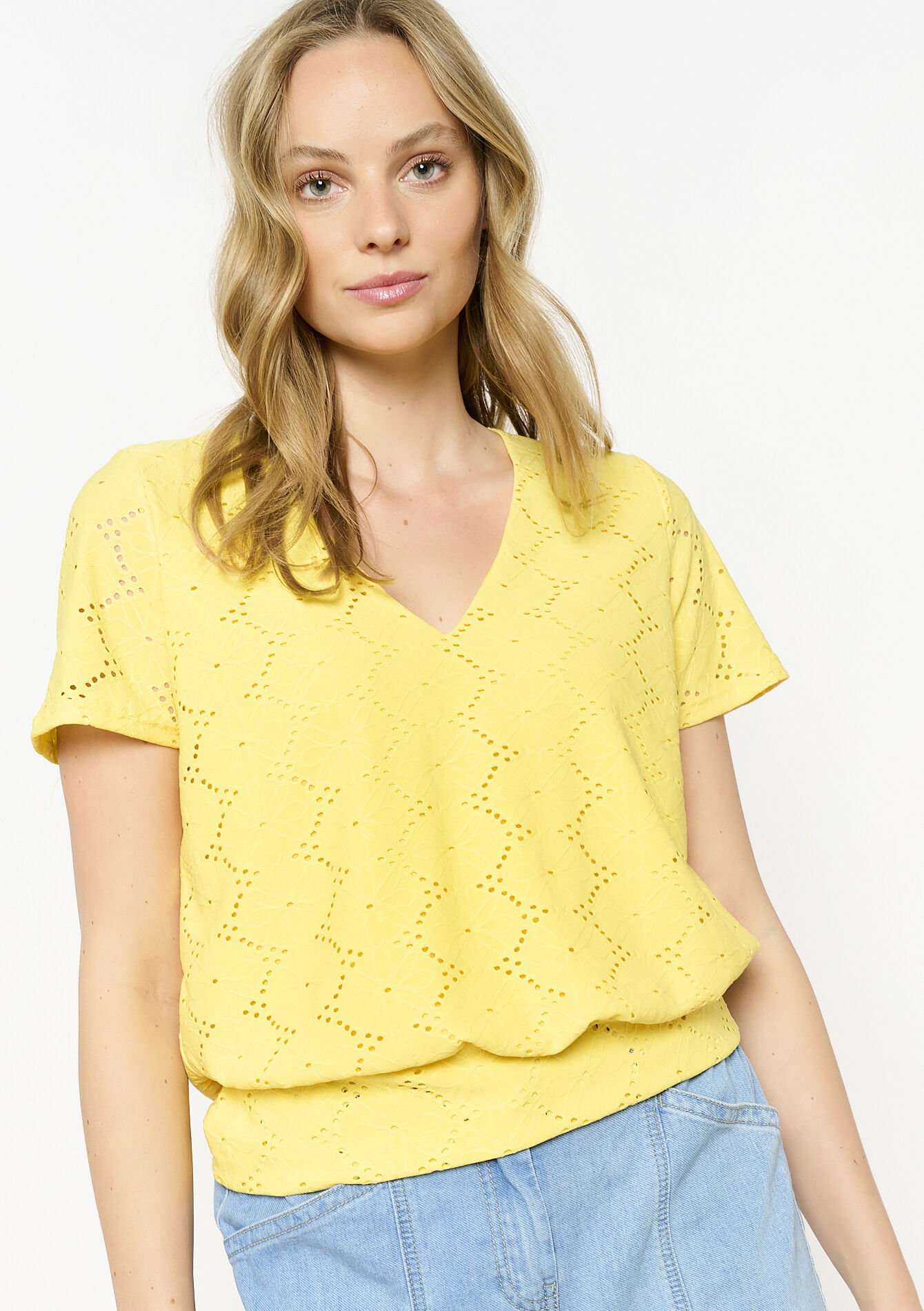 T-shirt brodé romantique, T-shirt brodé romantique - YELLOW SUN - 02301807_5007