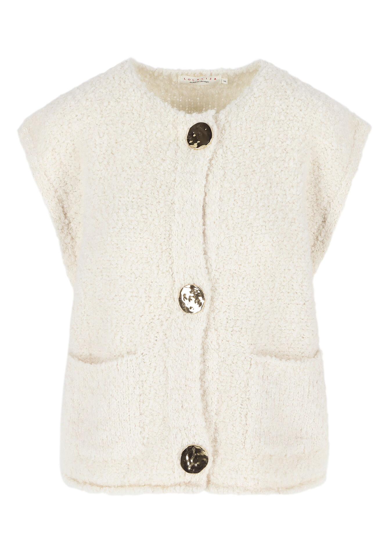 Sleeveless cardigan with gold buttons, Sleeveless cardigan with gold buttons - VANILLA WHITE - 04101243_1013