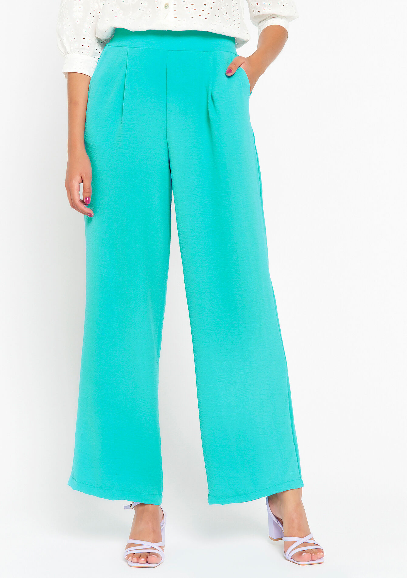 Broek met wijde pijpen, Broek met wijde pijpen - TURQUOISE - 06600732_1759