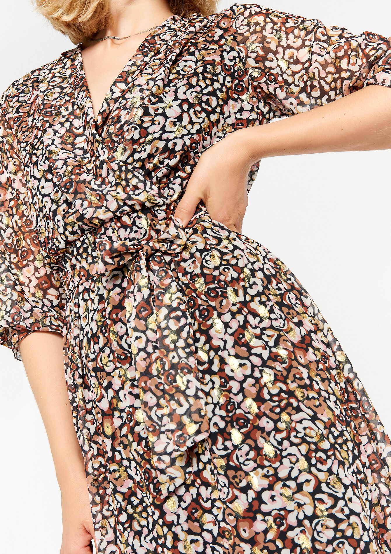 Robe cache-coeur à imprimé léopard, Robe cache-coeur à imprimé léopard - BLACK - 08602113_1119