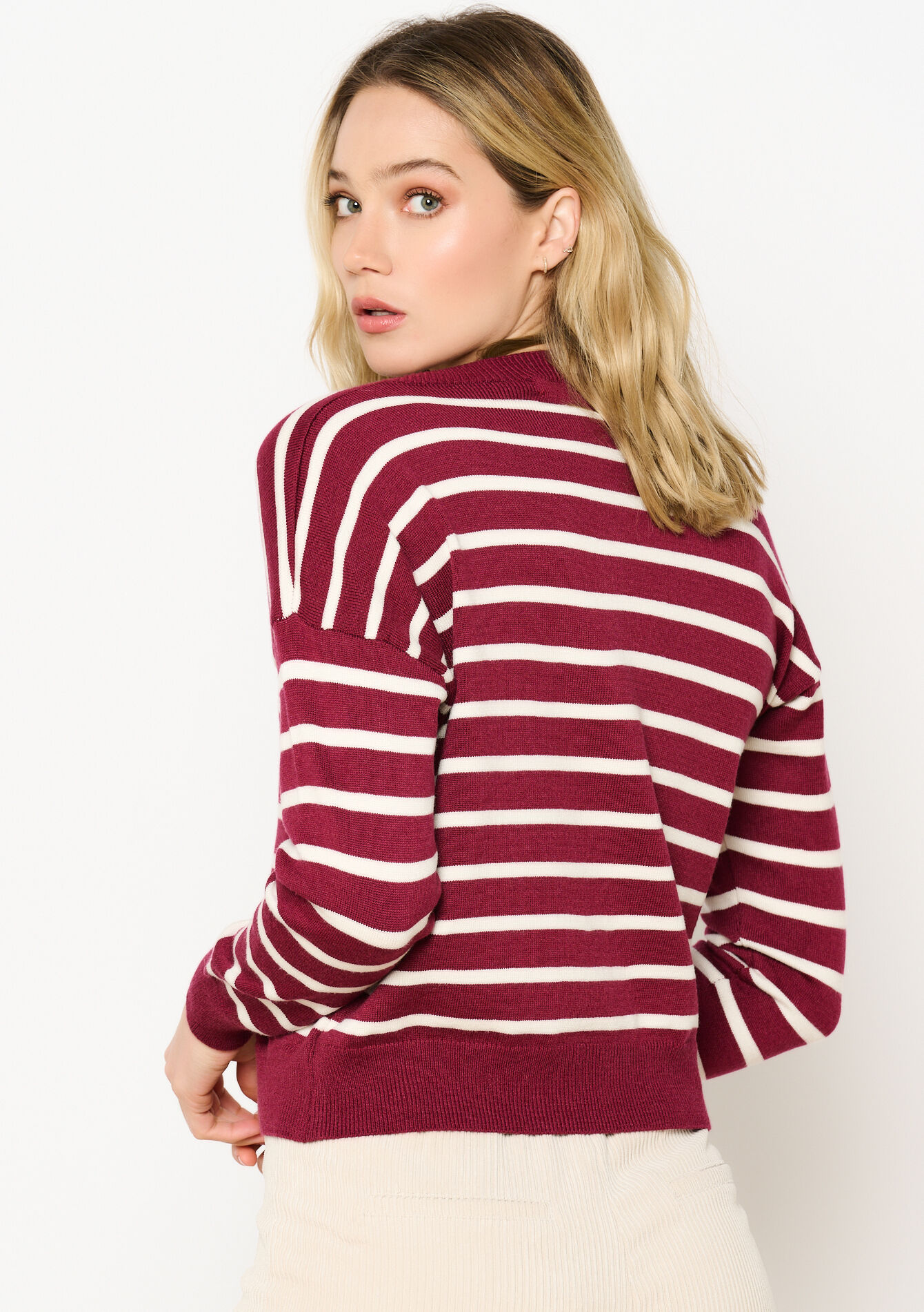 Striped cardigan with buttons - BORDEAU WINE - 04101239_1467