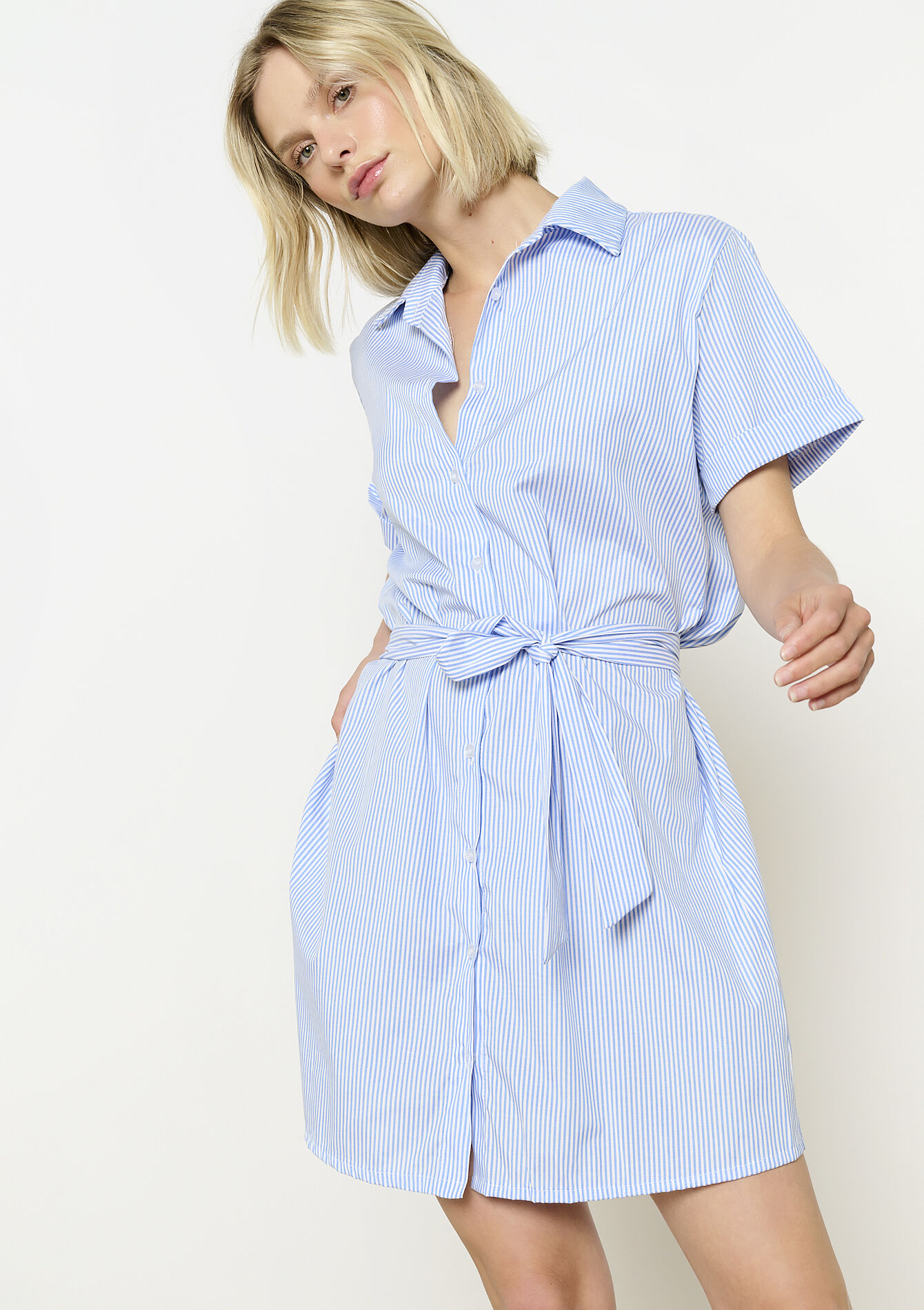 Casual mini shirt dress, Casual mini shirt dress - BLUE PASTEL - 08104187