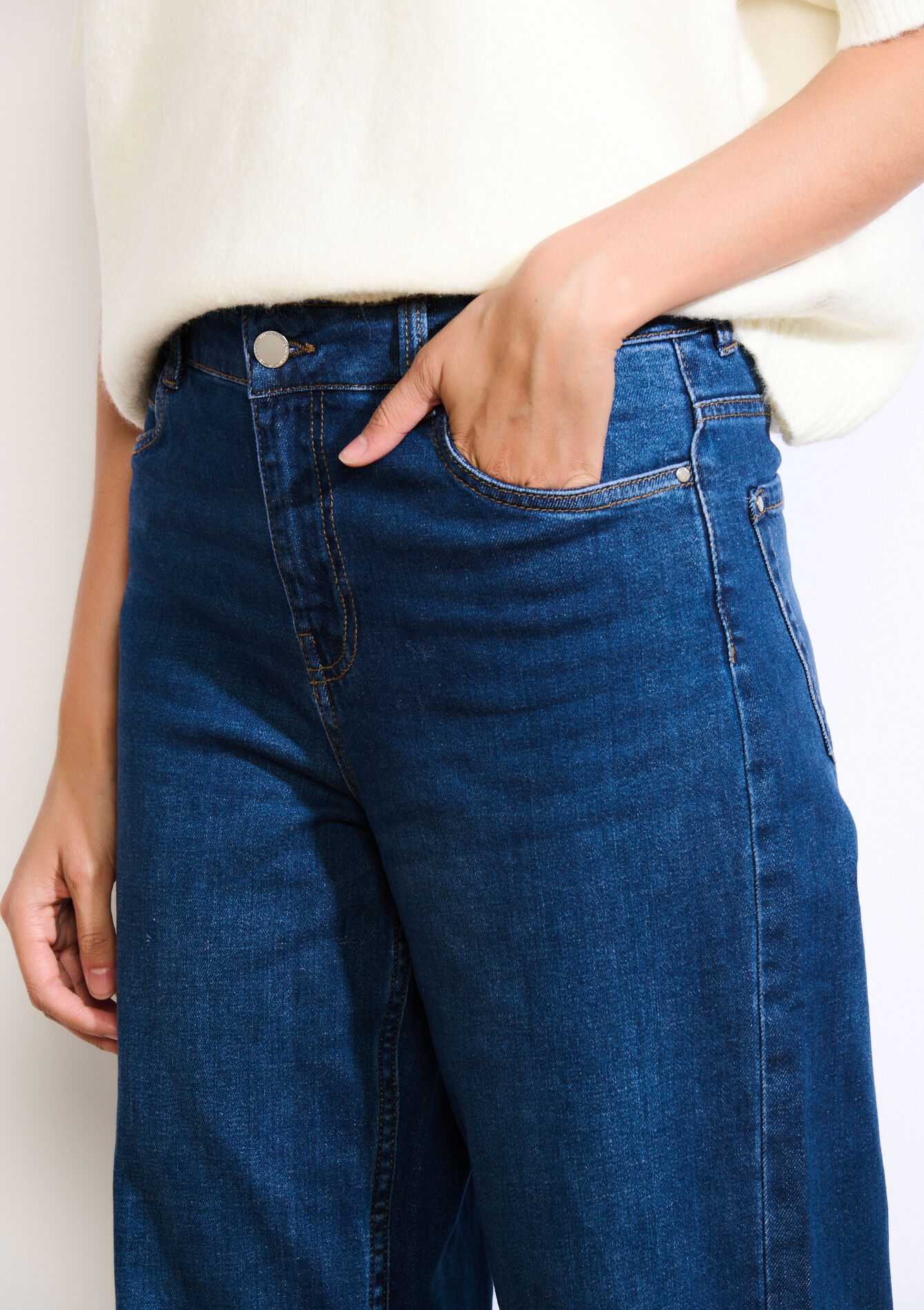 Wijde jeans met hoge taille - DARK BLUE - 22000594_0501