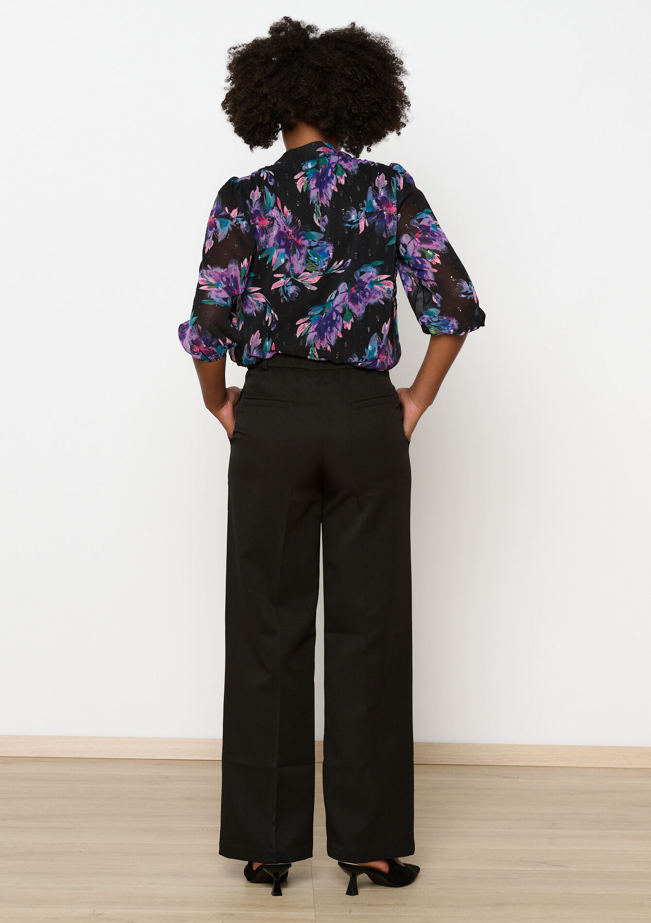 Wijde broek in keperstof, Wijde broek in keperstof - BLACK - 06100648_1119