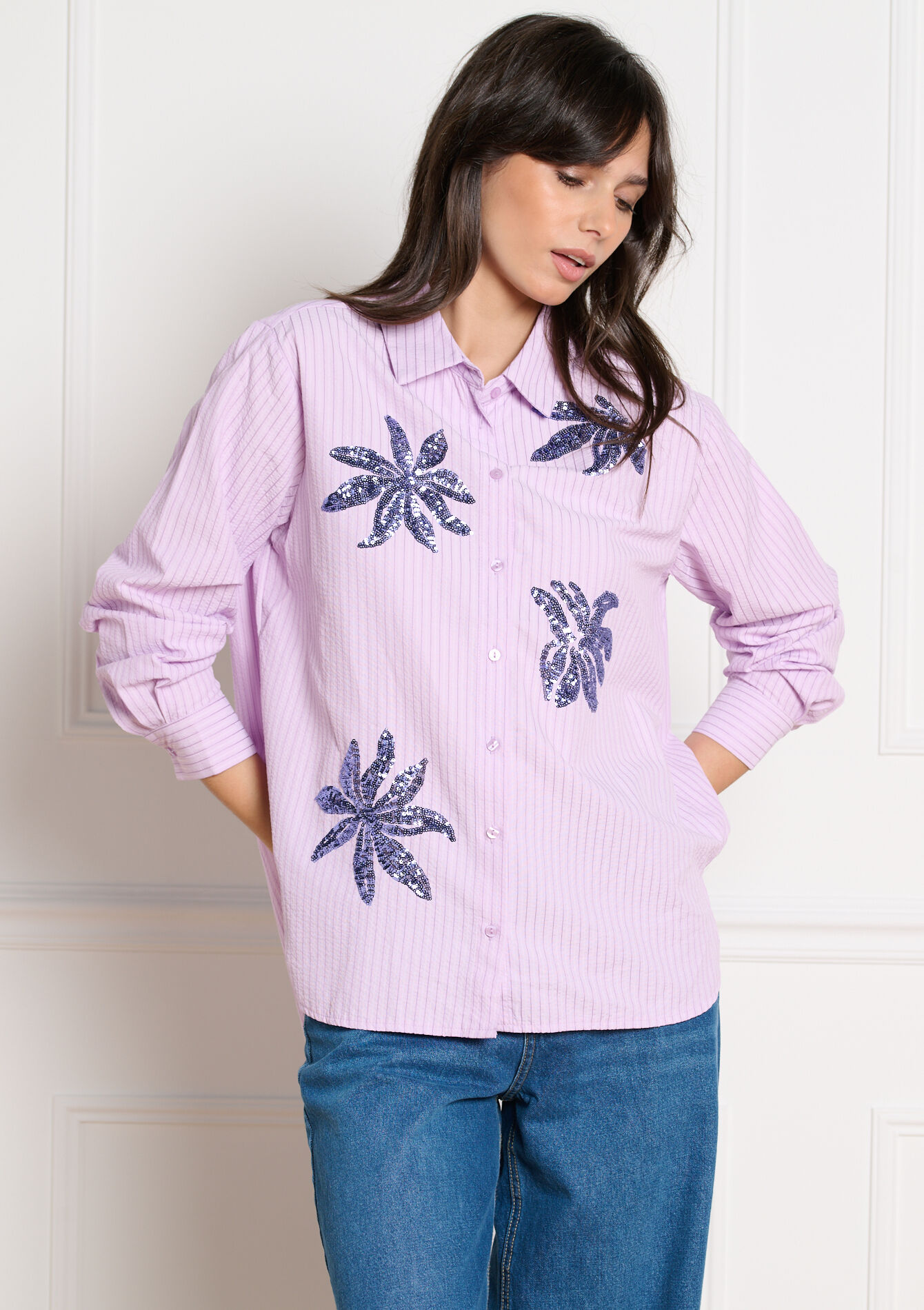 Chemise à sequins - PASTEL LILAC - 05703036_1493