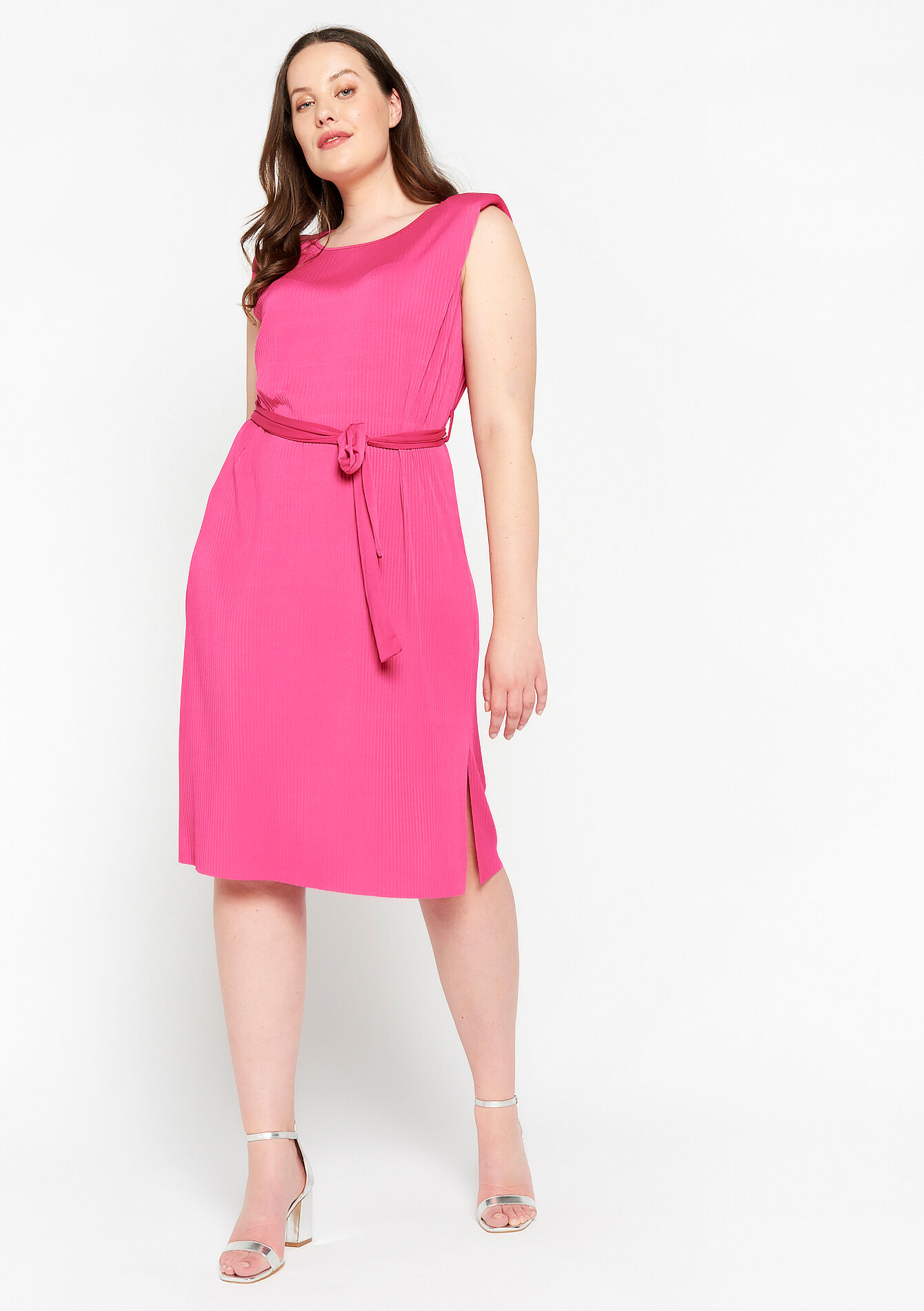 Rechte jurk met plissé - FUCHSIA - 08103263_5626