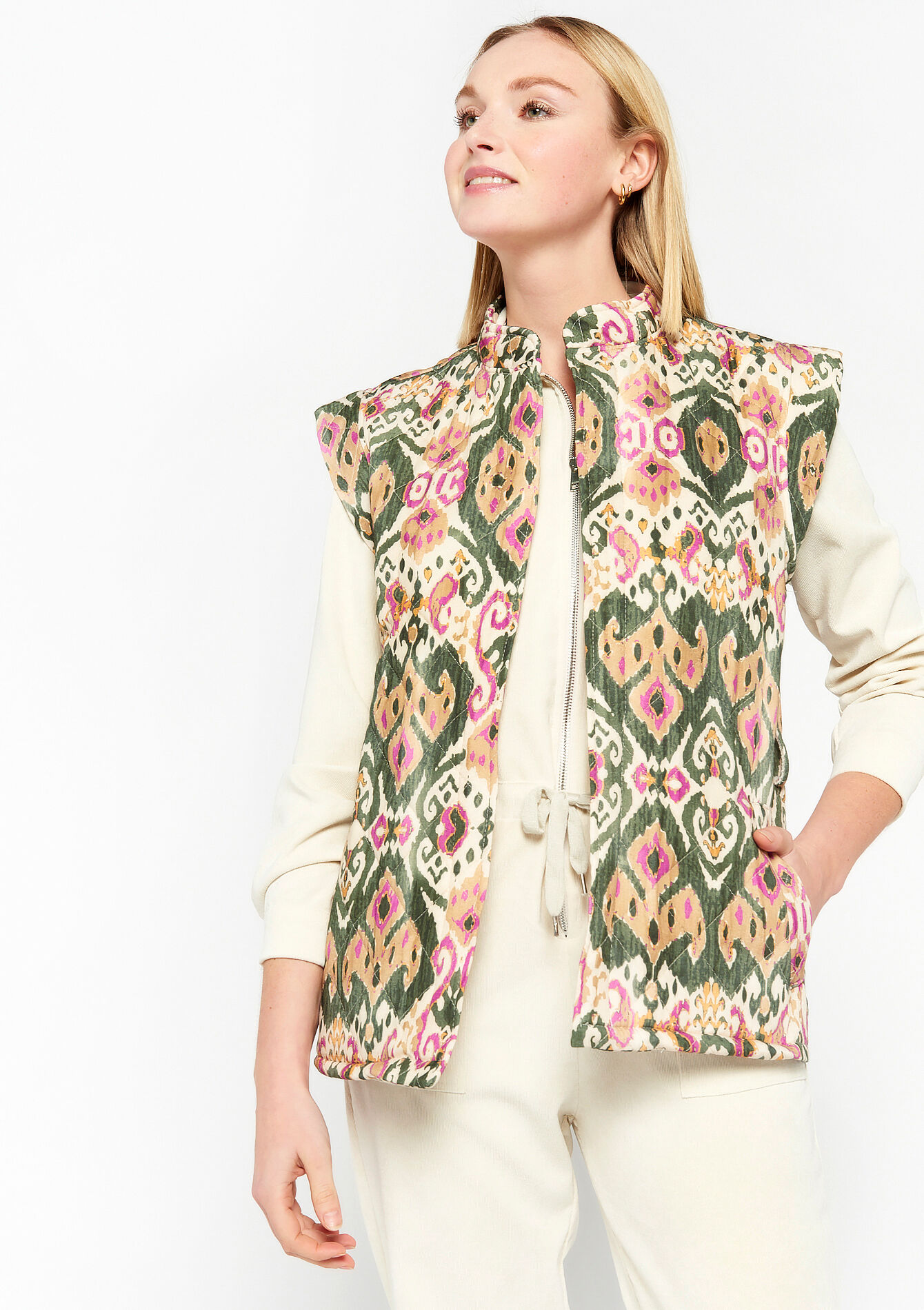 Mouwloos gewatteerd jasje, Mouwloos gewatteerd jasje - KHAKI MED - 09001379_4327