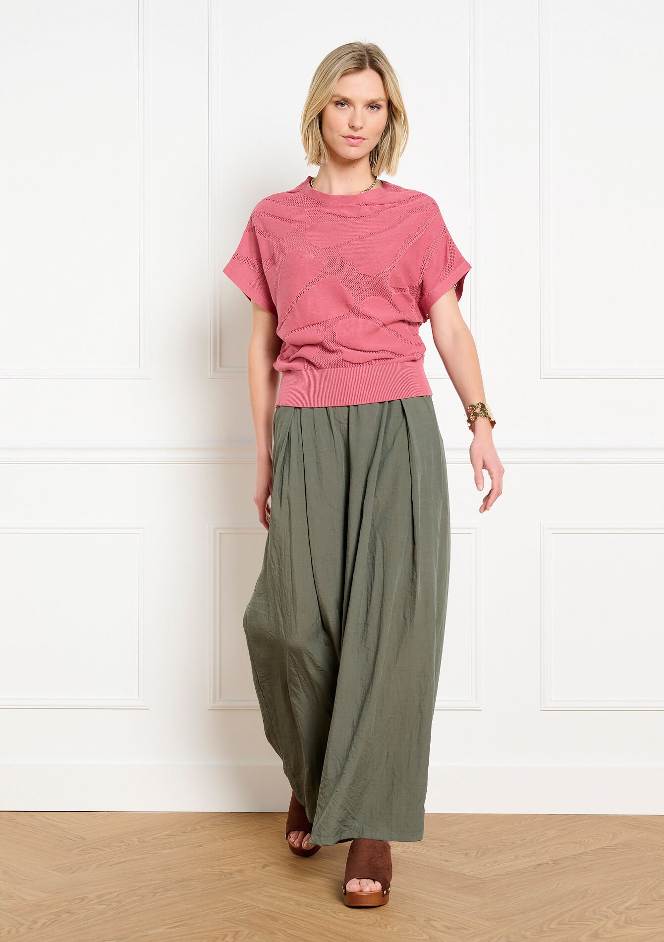 Gehaakte top met korte mouwen - COSMETIC PINK - 04007076_5733