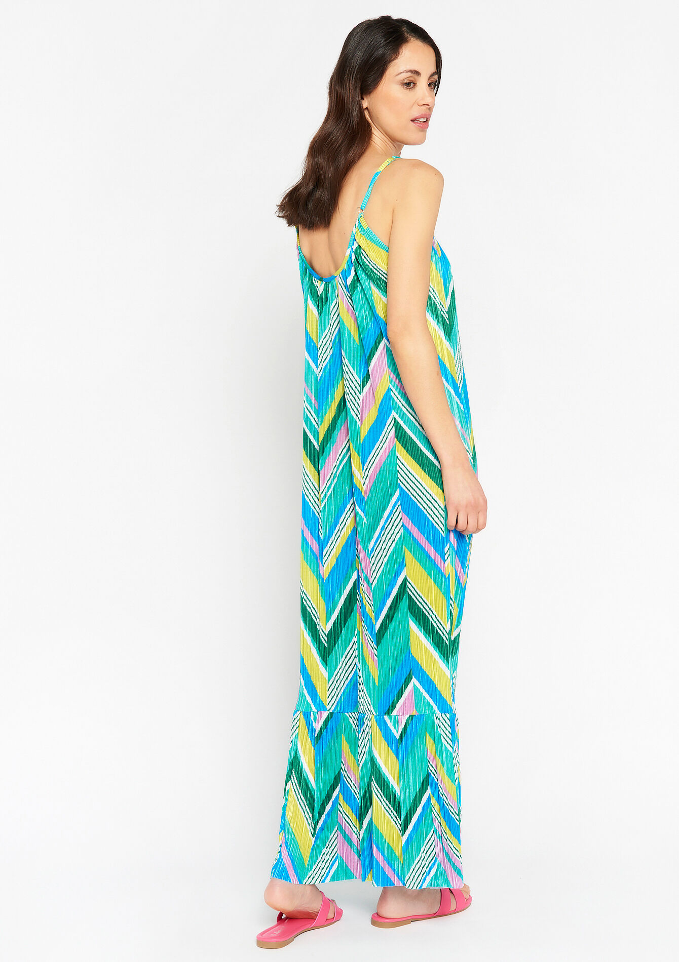 Pleated dress with zigzag pattern, Pleated dress with zigzag pattern - AQUA BLUE - 08601998_3302