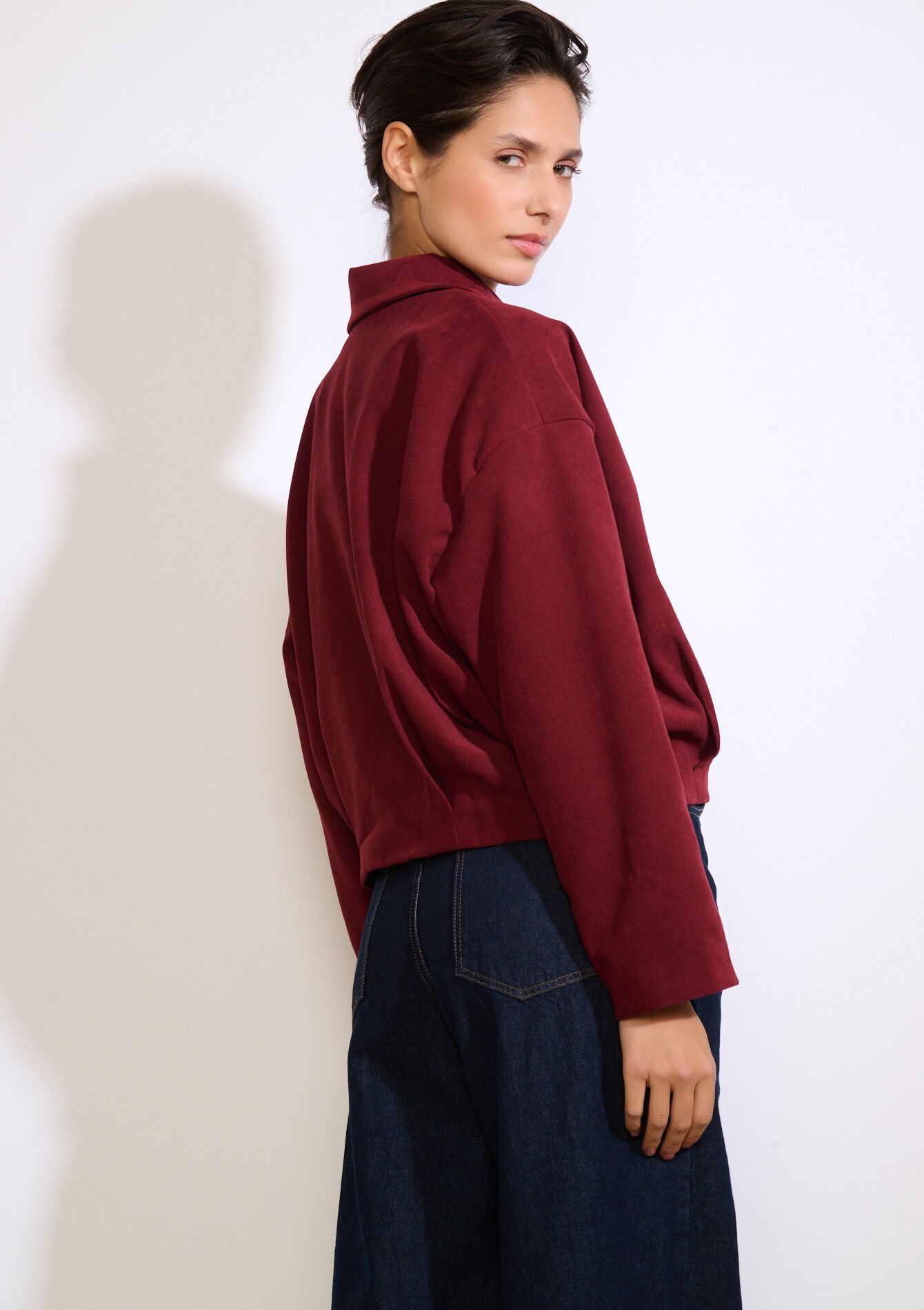 Cropped corduroy jacket, Cropped corduroy jacket - BORDEAUX WINE - 09101146_5514