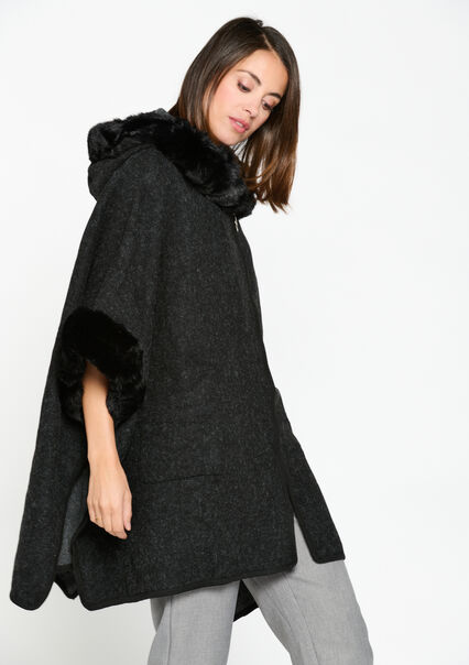 Poncho met faux fur - ANTHRACITE - 1077985