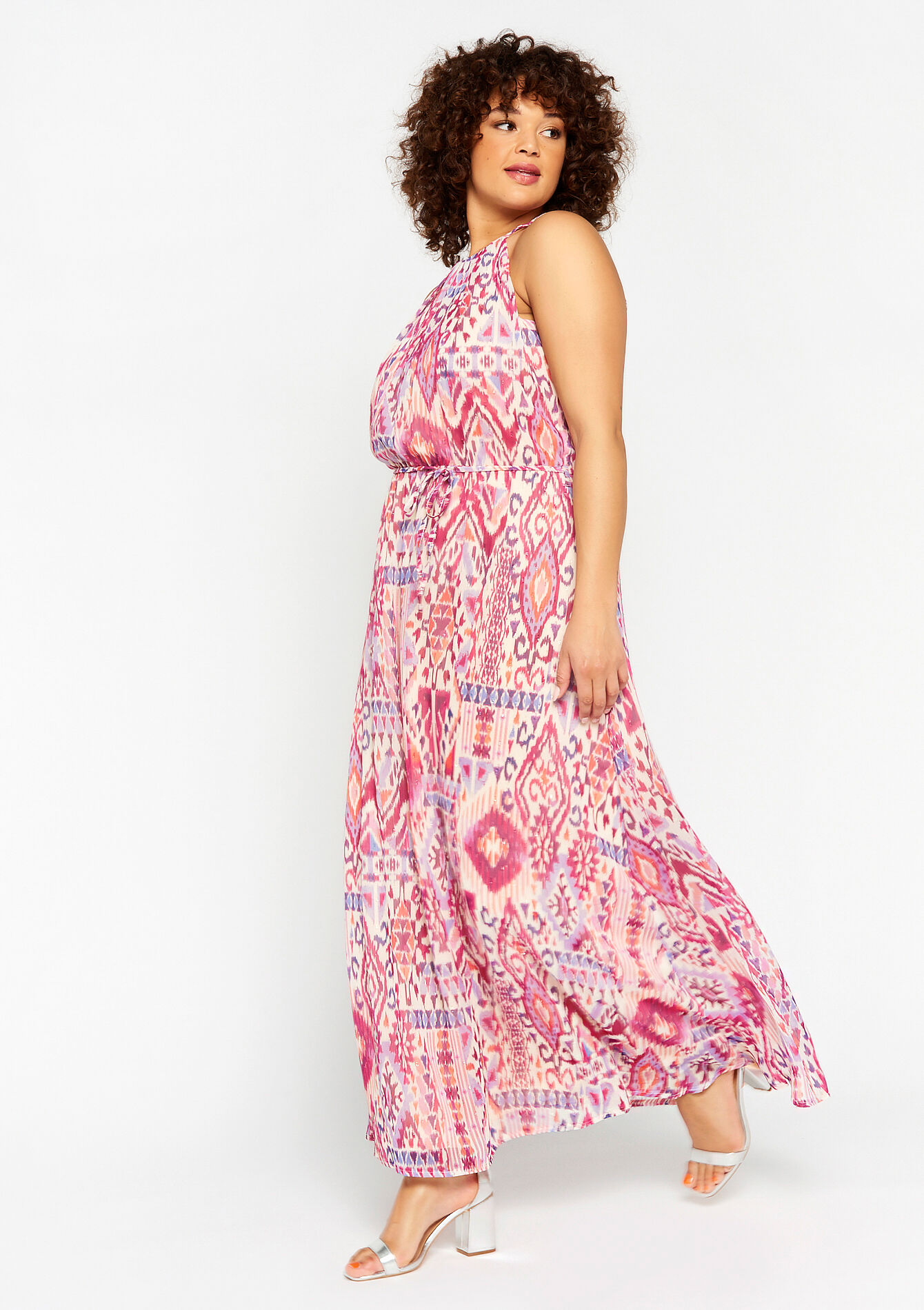 Maxi halter dress with ikat - FUCHSIA - 08601938_5626