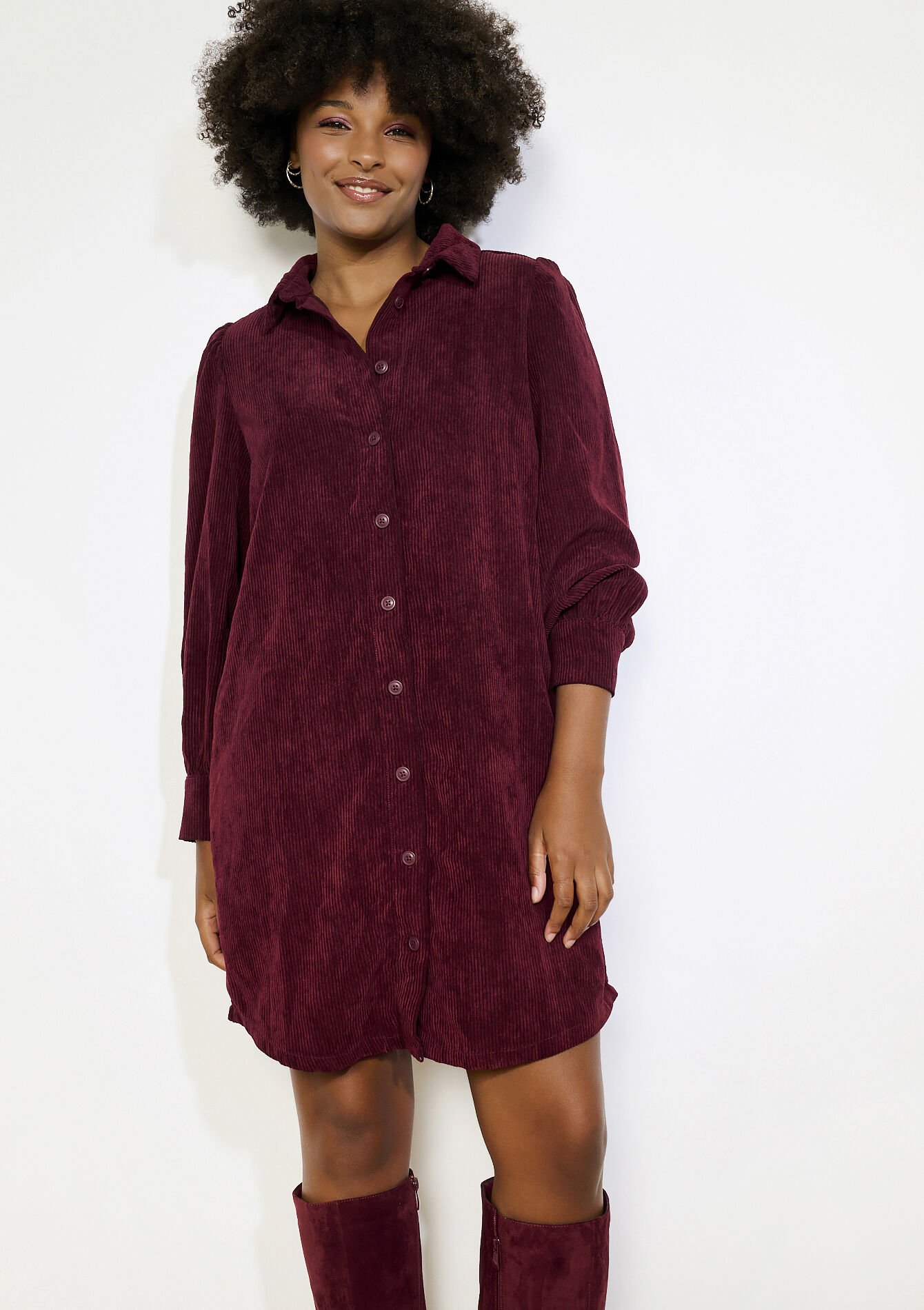 Robe chemise en velours, Robe chemise en velours, , back