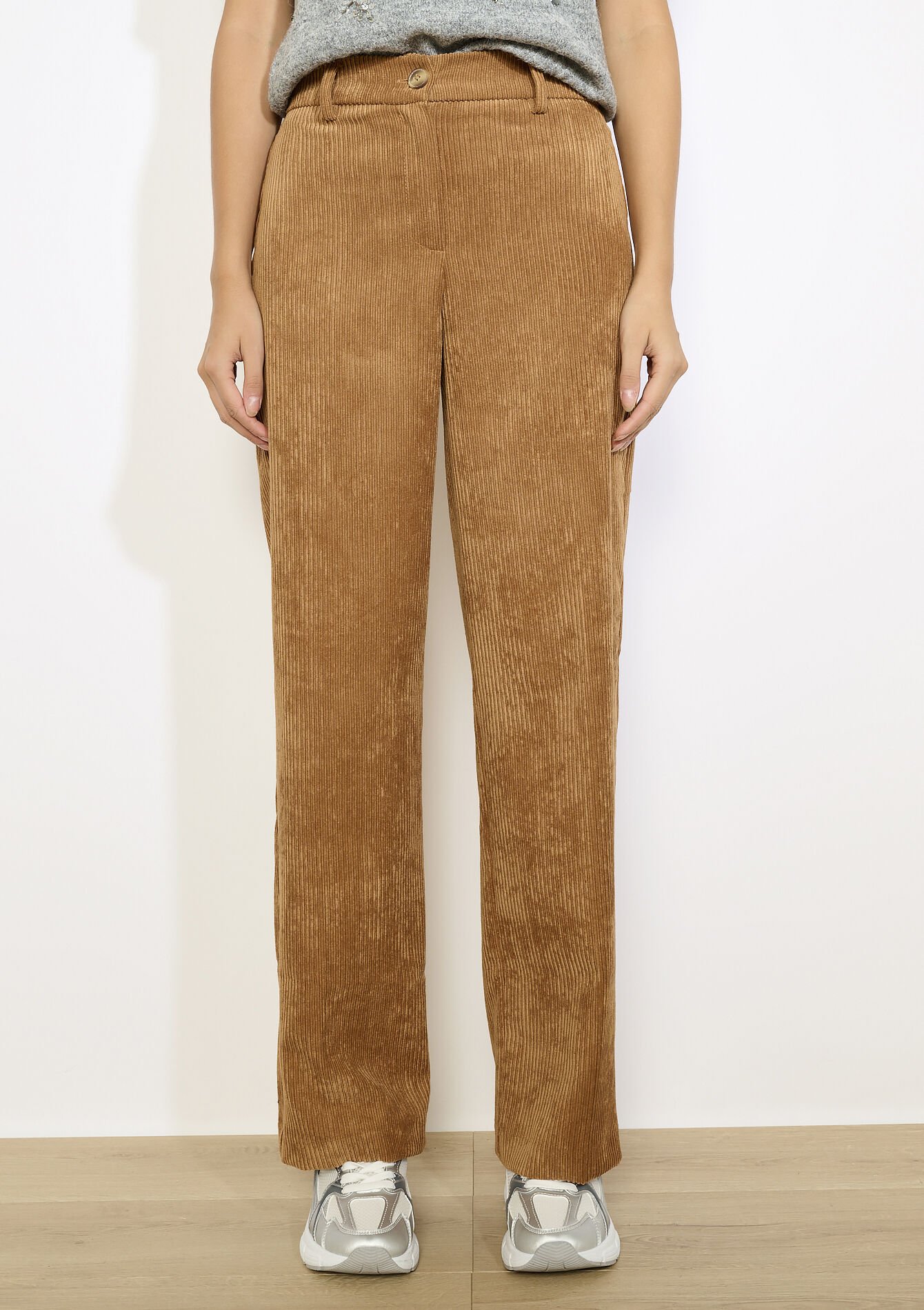 Flared broek in ribfluweel, Flared broek in ribfluweel - CARAMEL - 06100741_1953