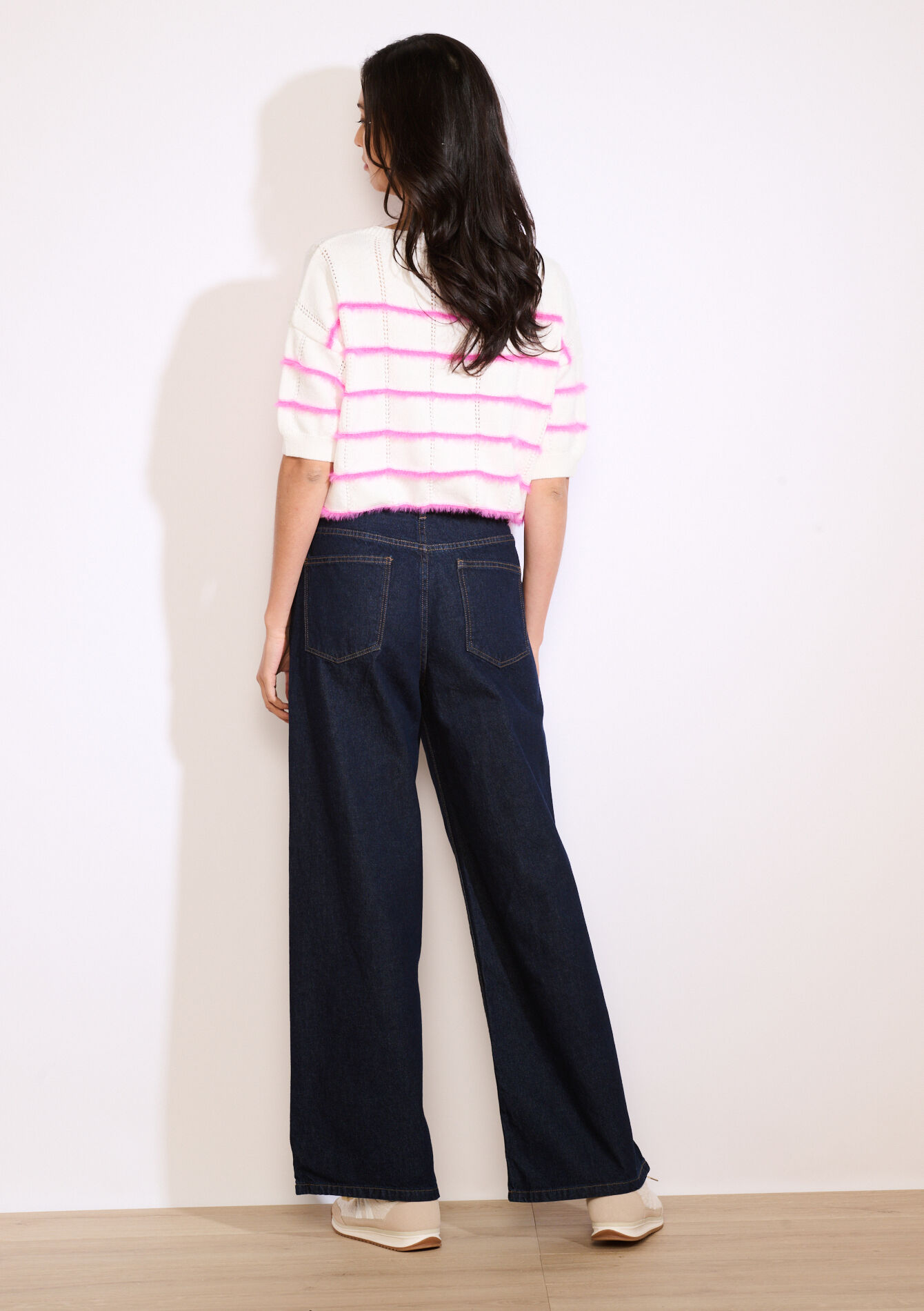 Wijde jeans met hoge taille, Wijde jeans met hoge taille - DARK BLUE - 22000619_0501