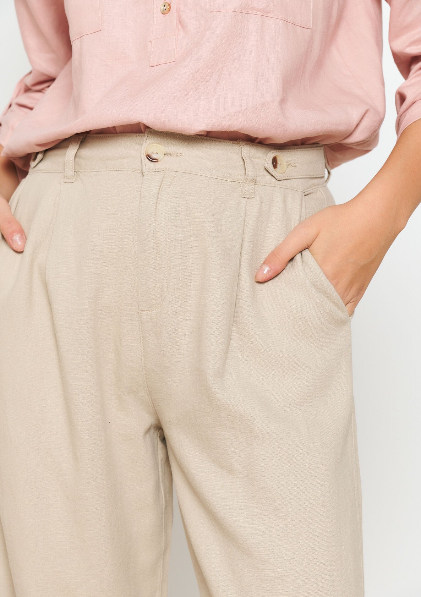 Getailleerde linnen broek, Getailleerde linnen broek - LIGHT TAUPE - 06100574_2572