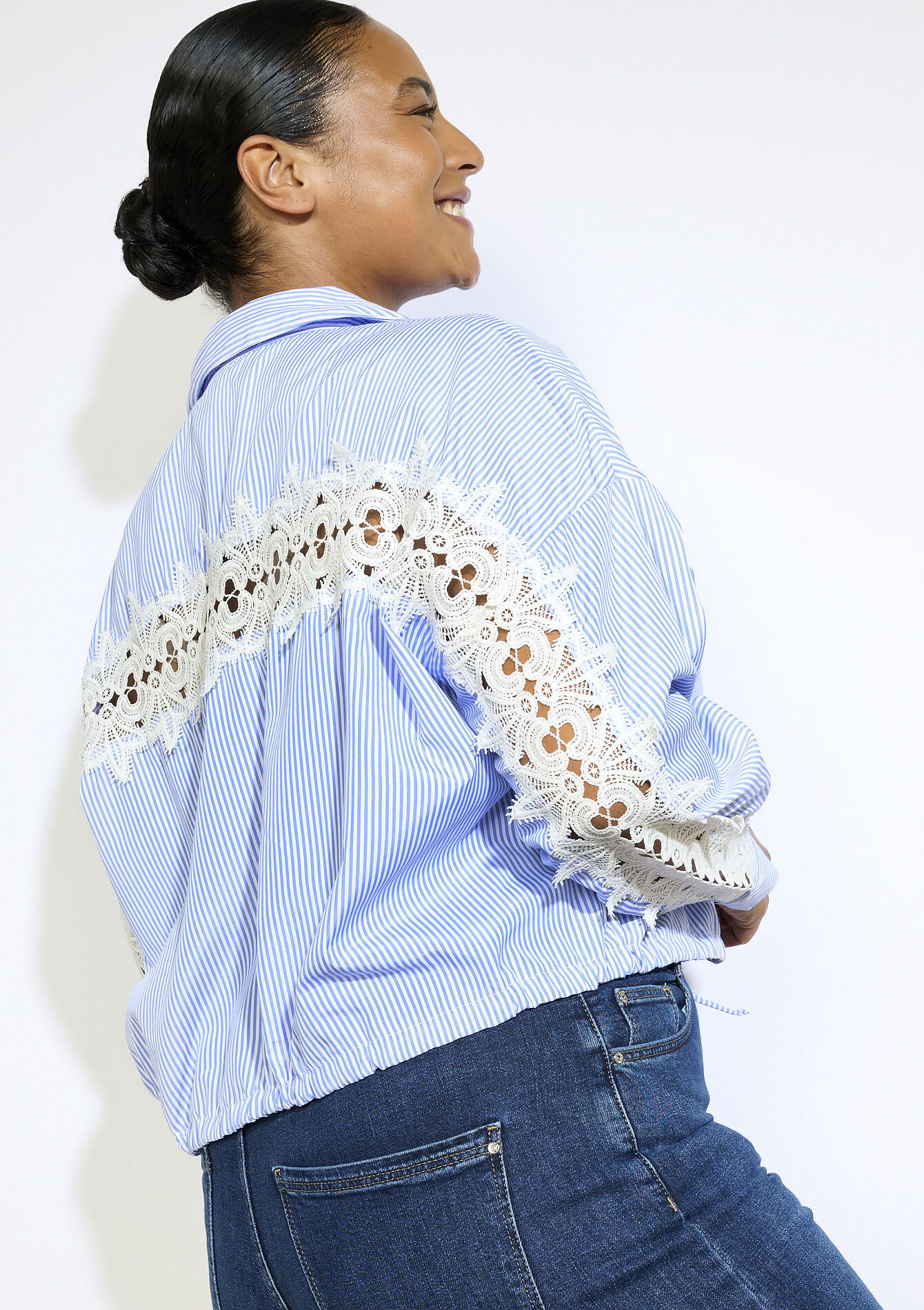 Chemise à empiècements brodés, Chemise à empiècements brodés - BLUE PASTEL - 05702925_3003