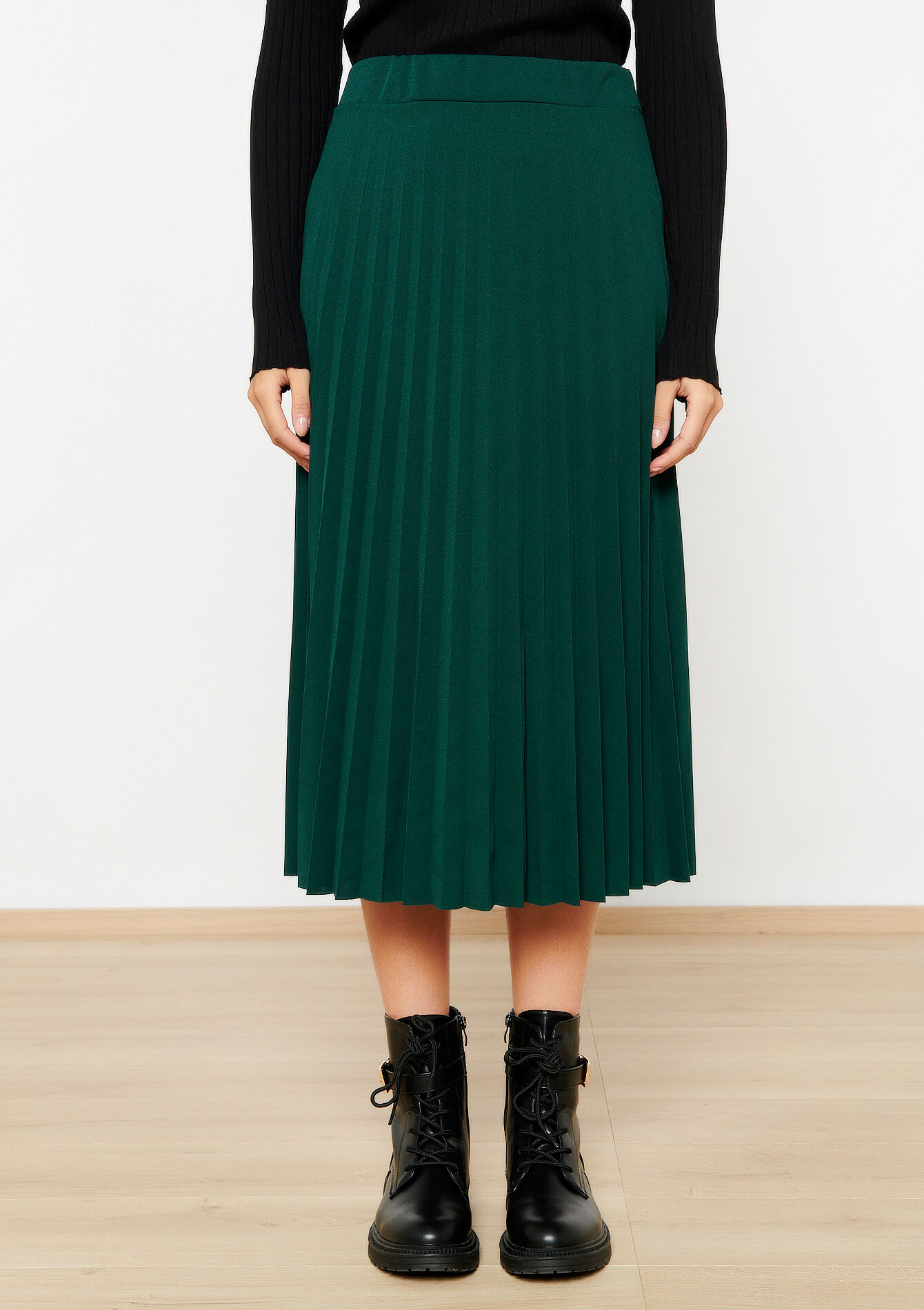 Midirok met plissé, Midirok met plissé - BOTTLE GREEN - 07101192_1778