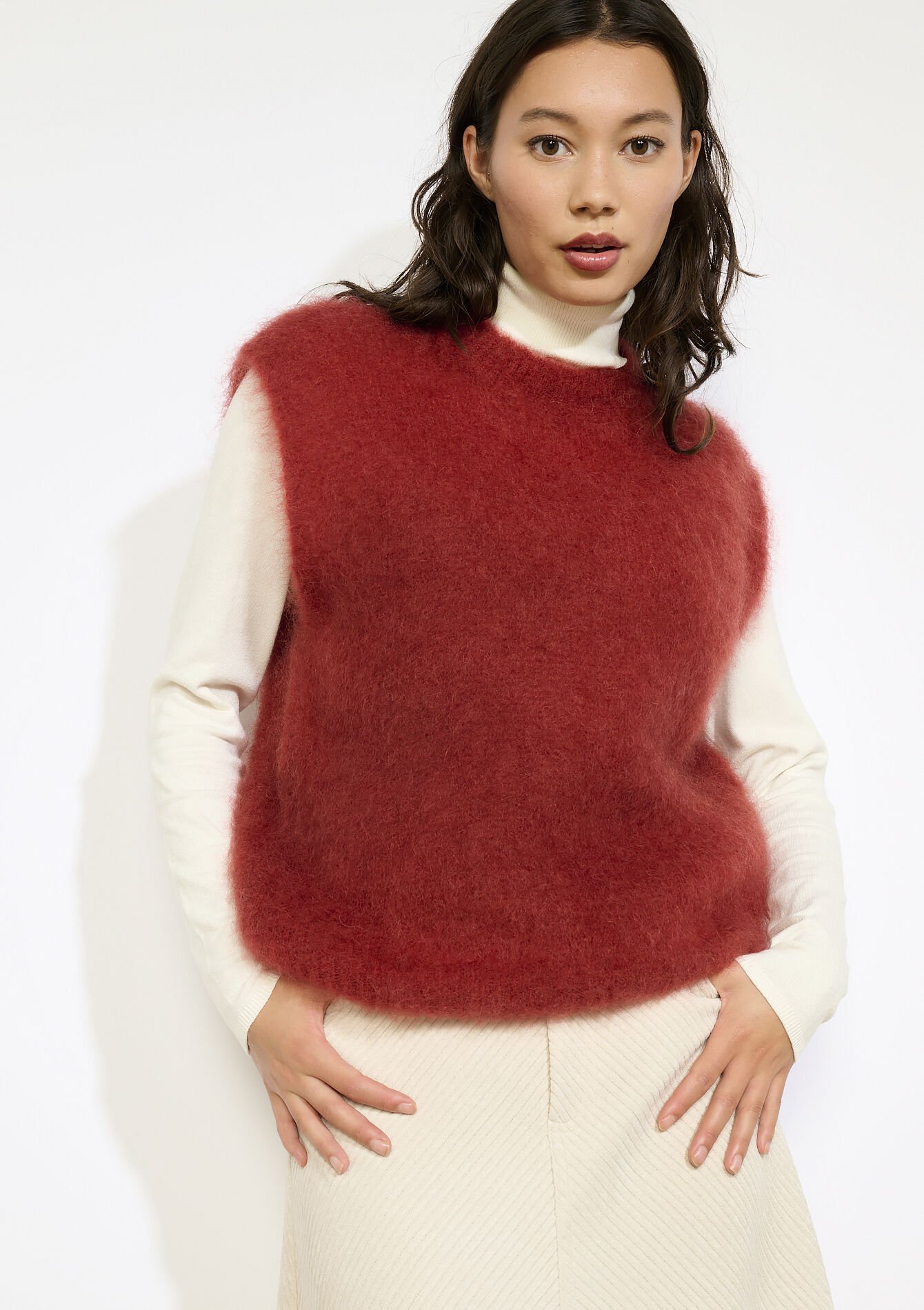 Mouwloze pluizige trui - BRIQUE ORANGE - 04007059_1272