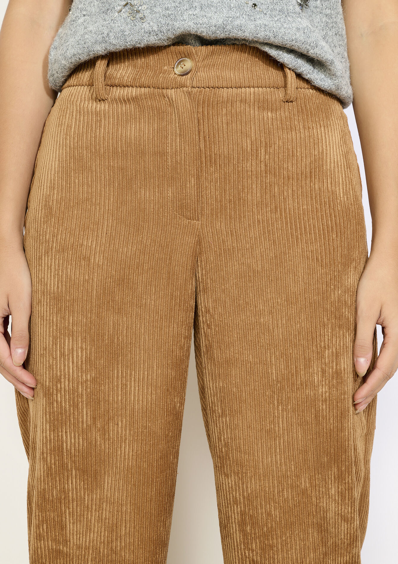 Flared broek in ribfluweel, Flared broek in ribfluweel - CARAMEL - 06100741_1953