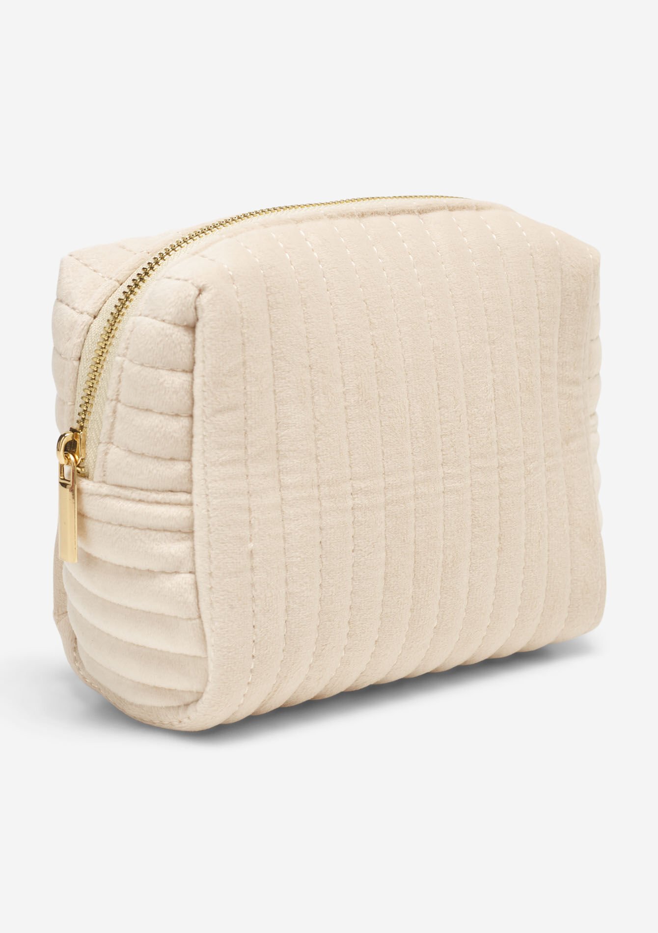 Gewatteerde velvet pouch - LT BEIGE - 14001941_2527