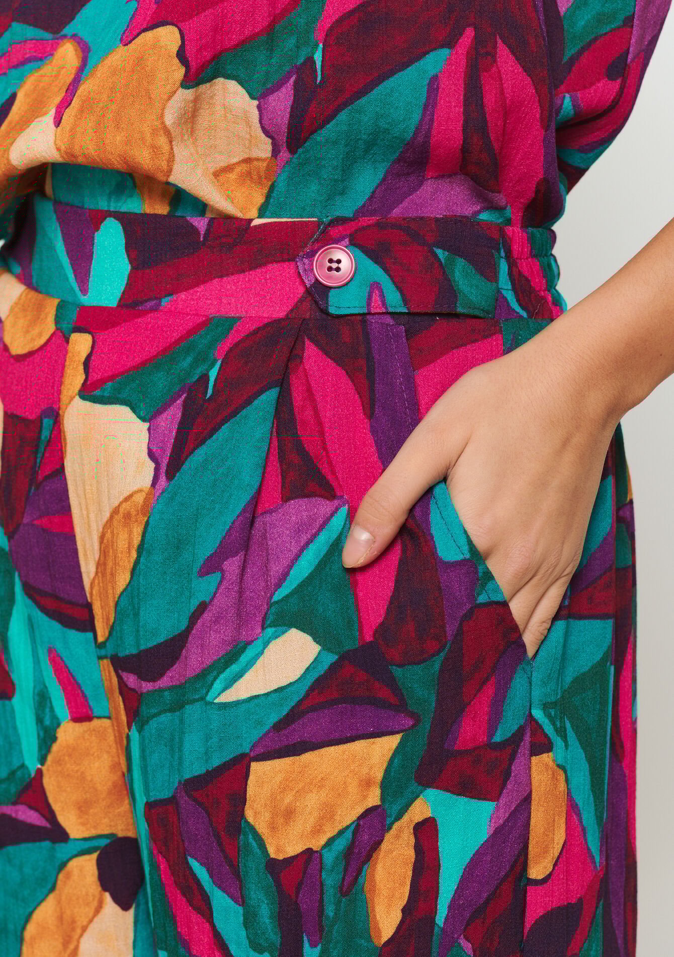 Trousers with watercolour print - FUSCHIA PINK - 06600832_1465