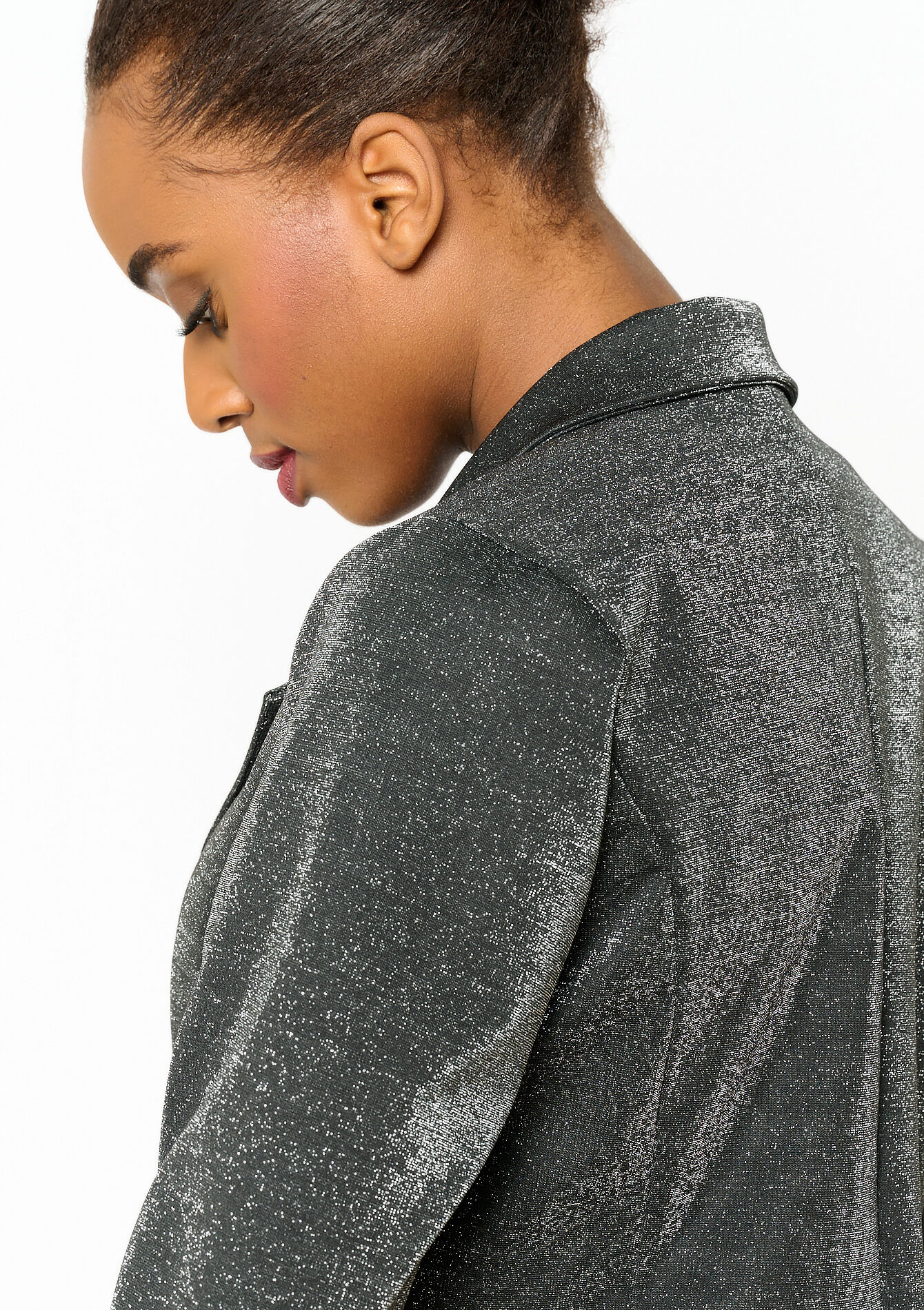 Cropped shiny blazer, Cropped shiny blazer - BLACK - 09100886_1119