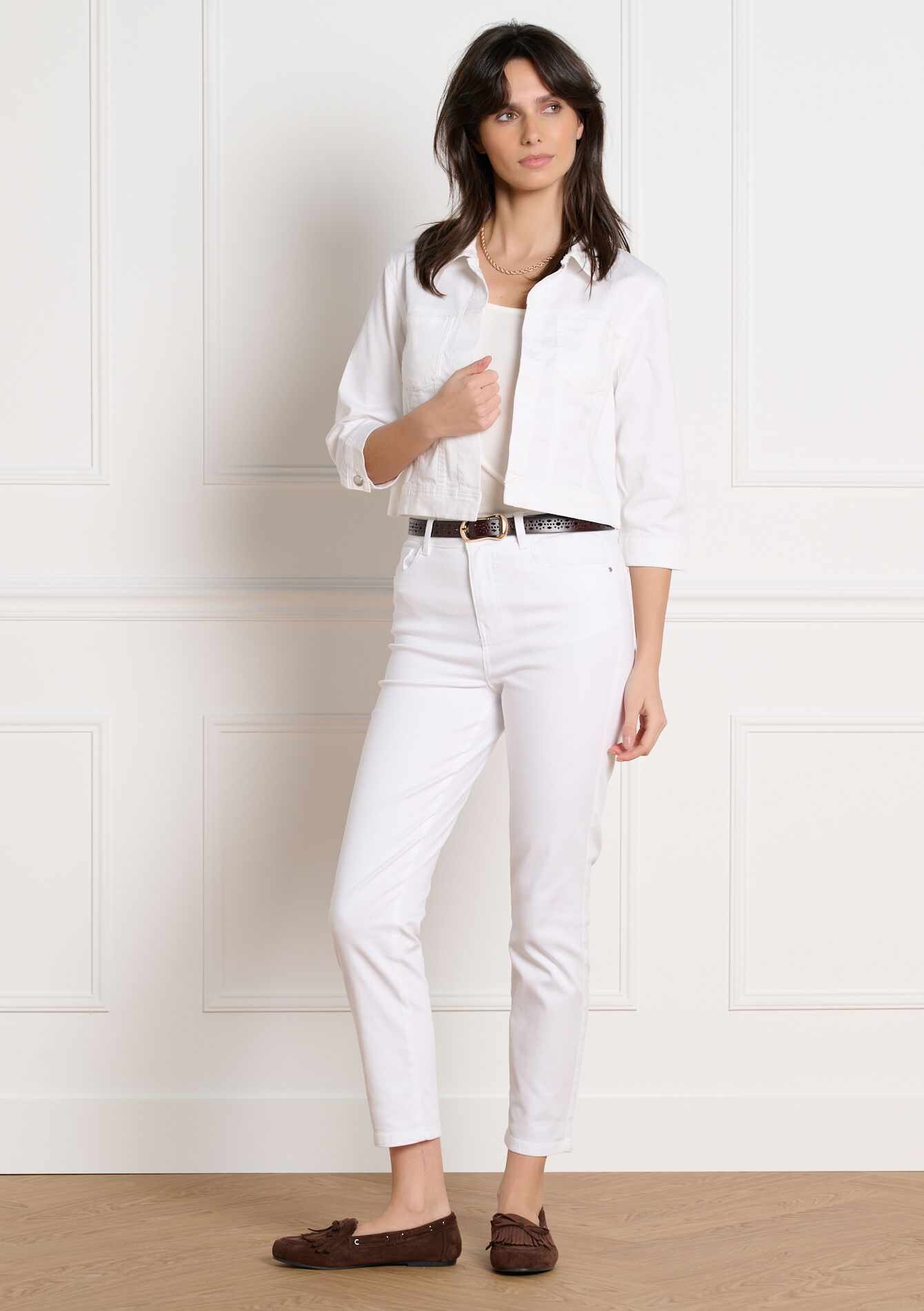 Cropped cotton twill jacket - OPTICAL WHITE - 09101123_1019