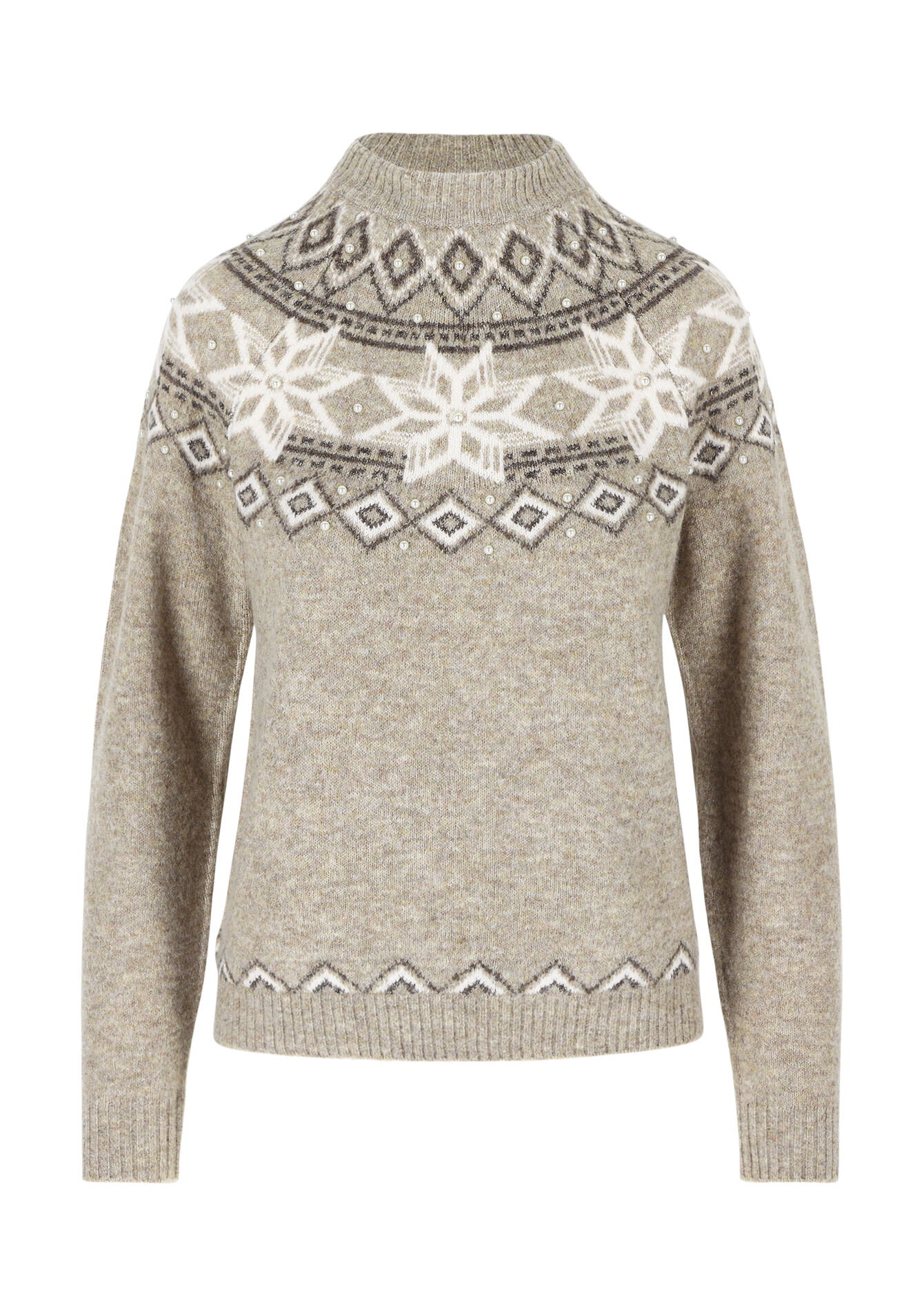 Jacquard trui met parels - TAUPE - 04006585_1021